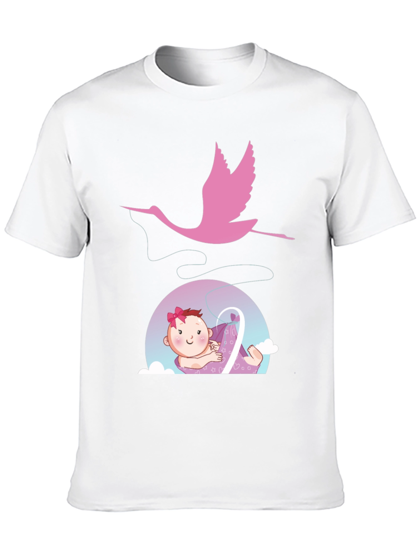 Cute Stork Delivering Baby T-Shirt - Black