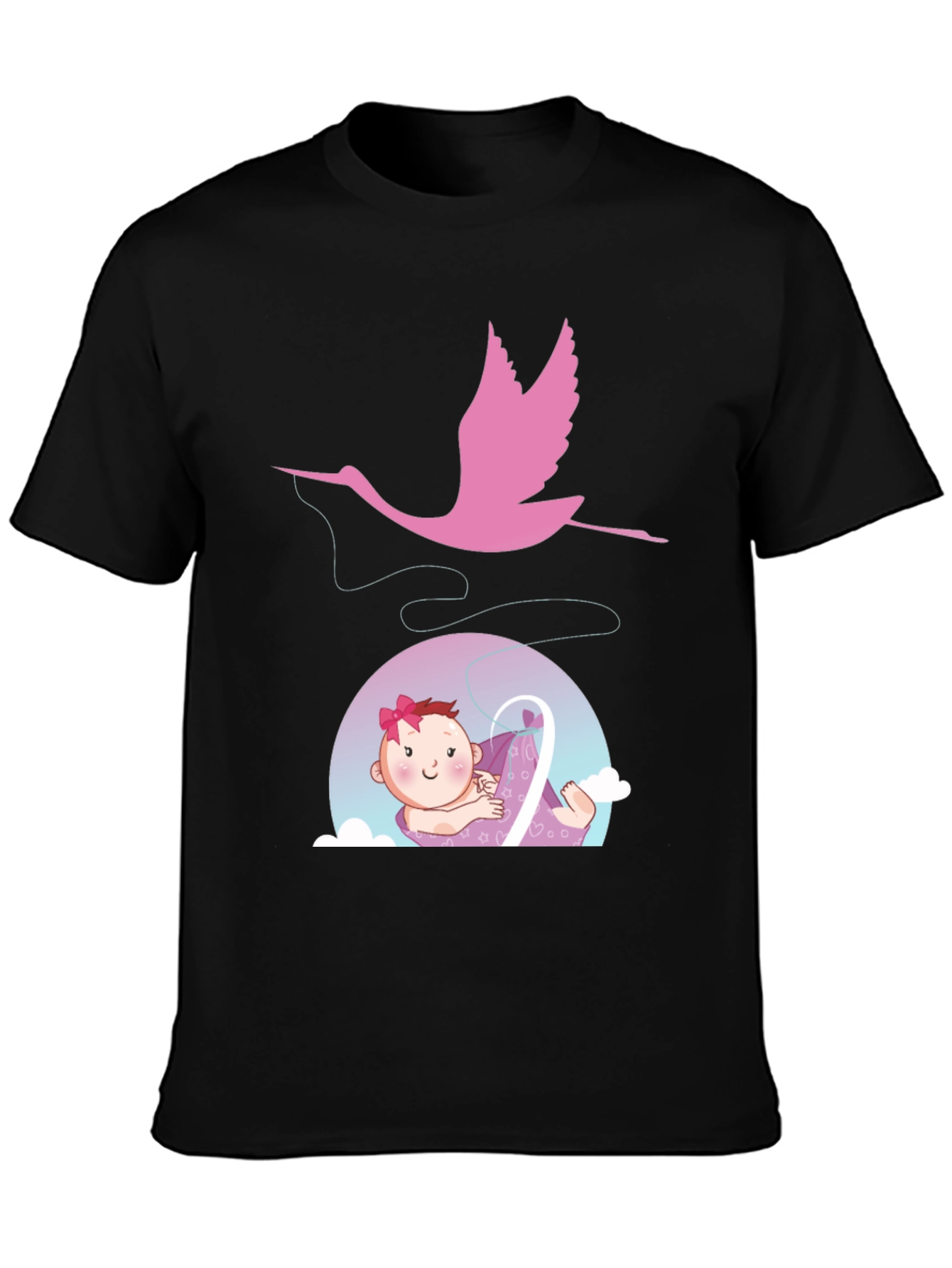 Cute Stork Delivering Baby T-Shirt - Black