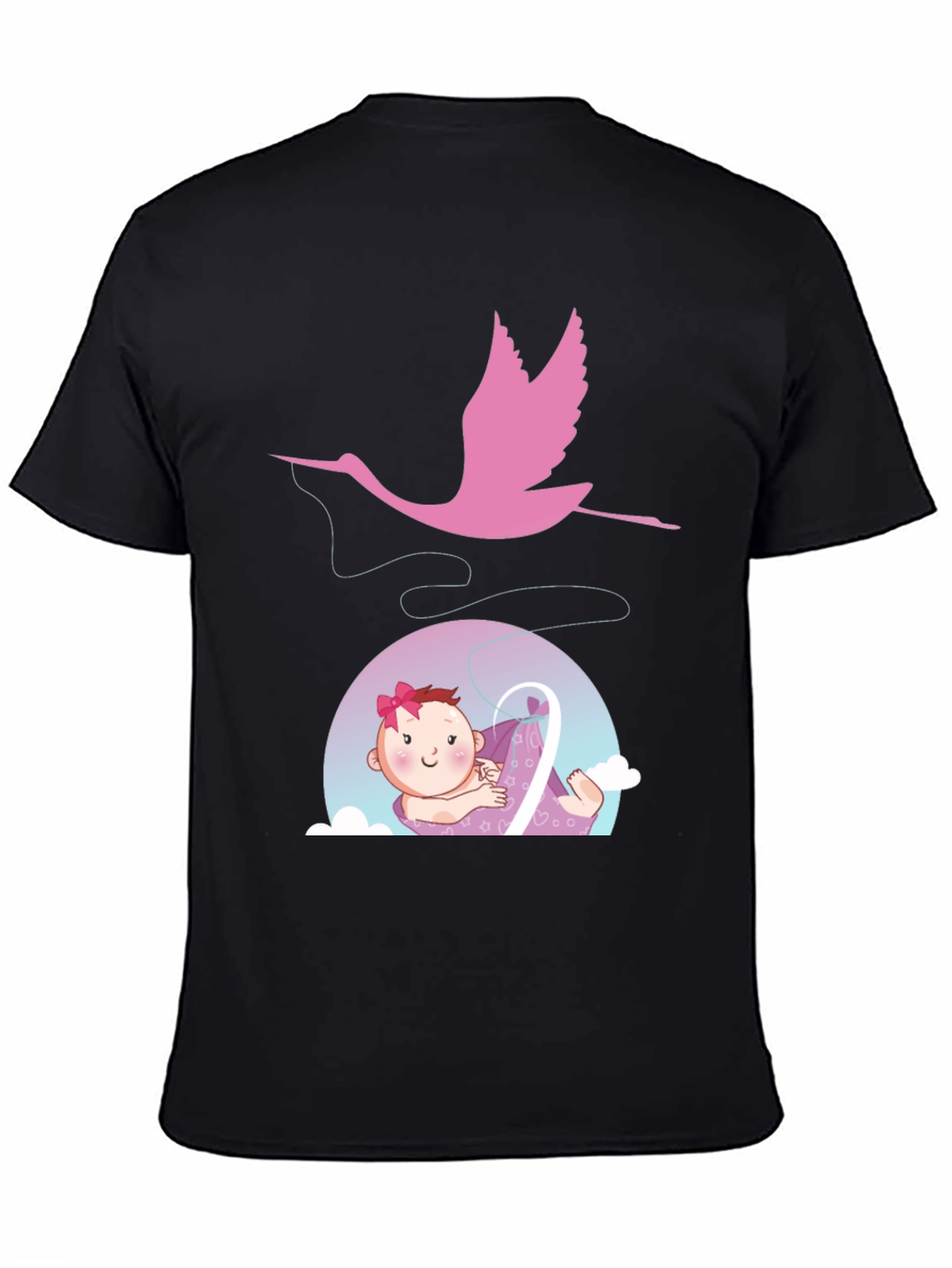 Cute Stork Delivering Baby T-Shirt - Black