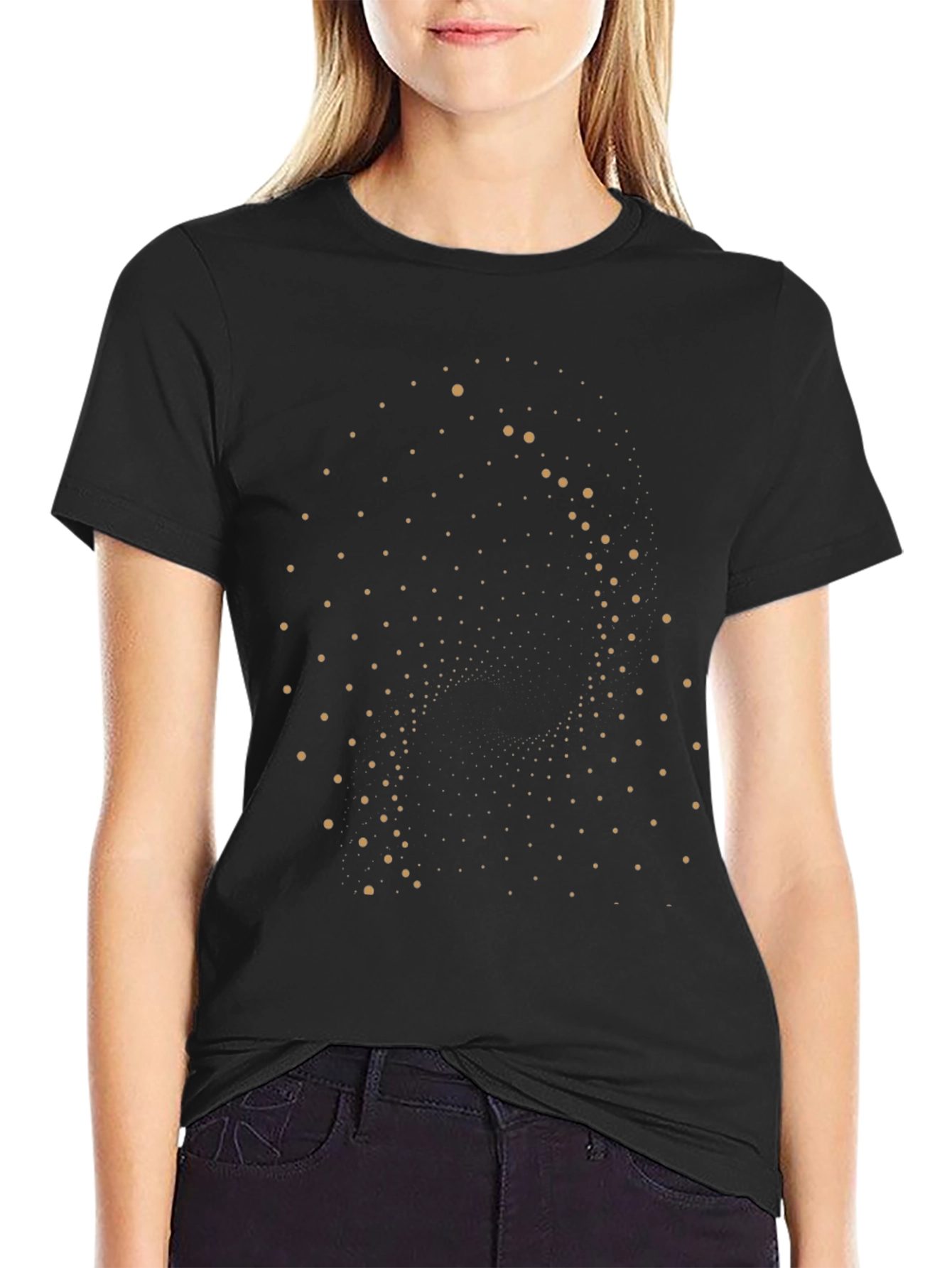 Geometric Dot Pattern Black Tee