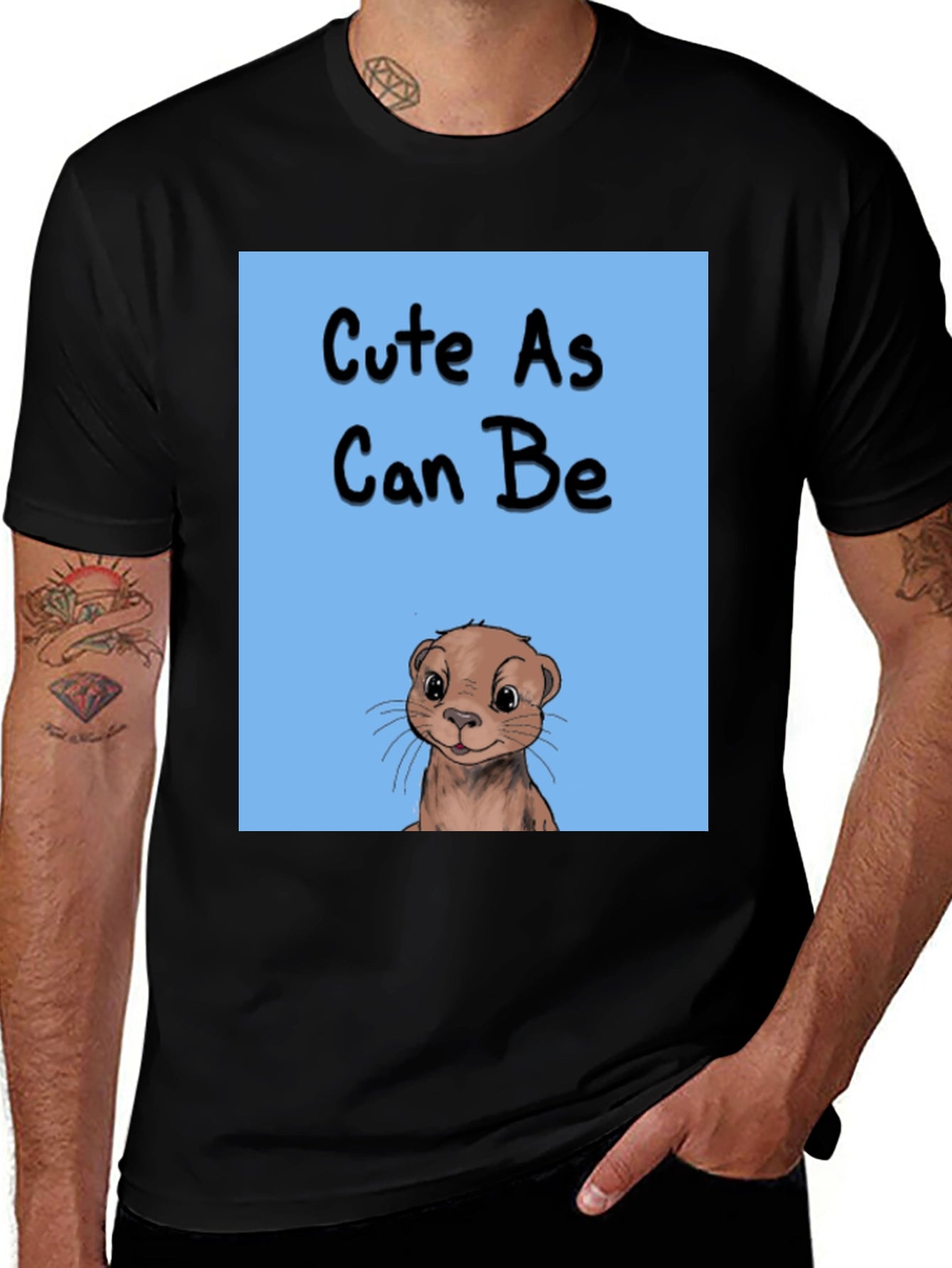 Cute As Can Be Otter Graphic Tee - Black Cotton Blend