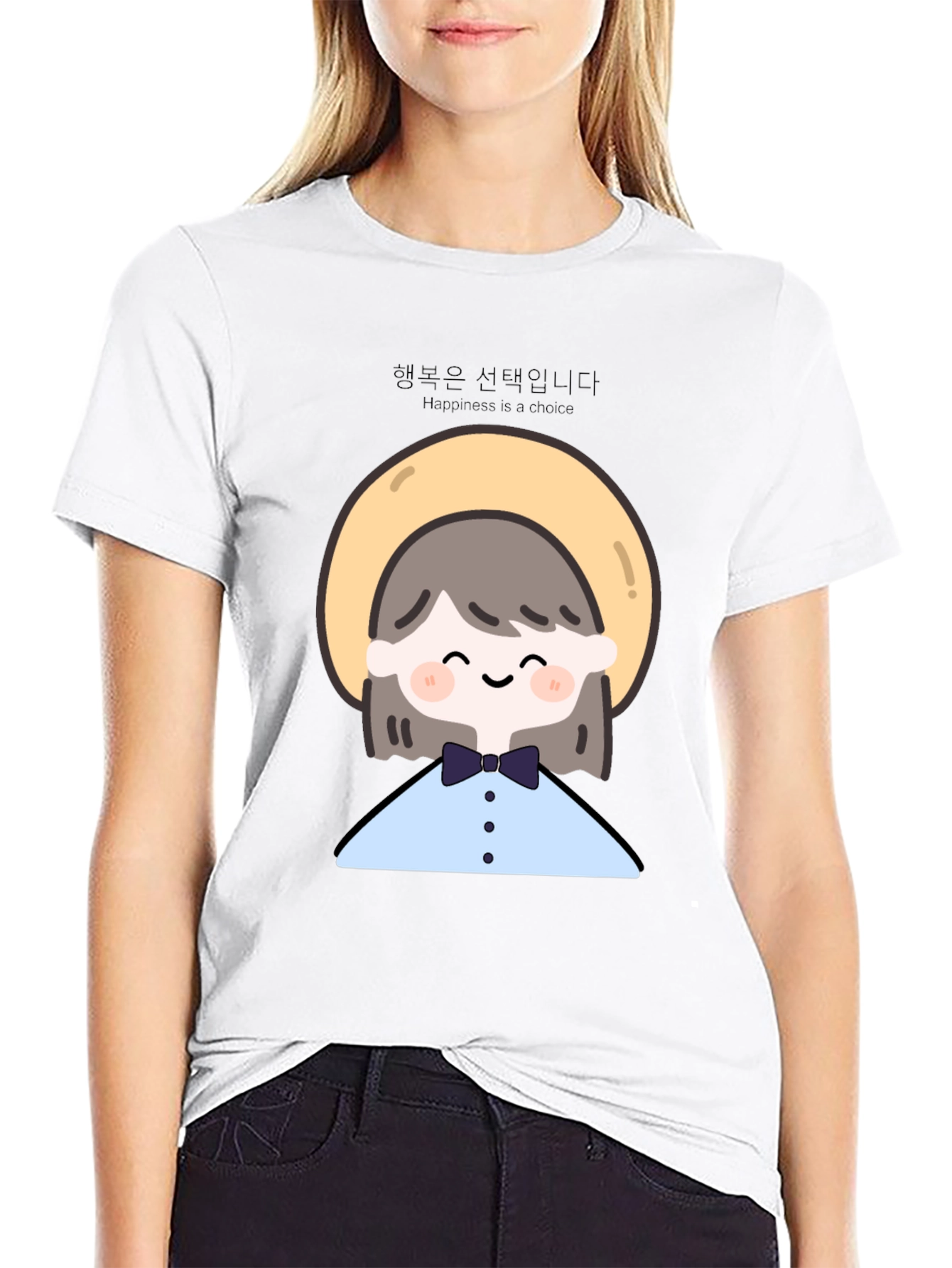 Happiness Choice Graphic Tee - Black Cotton Casual