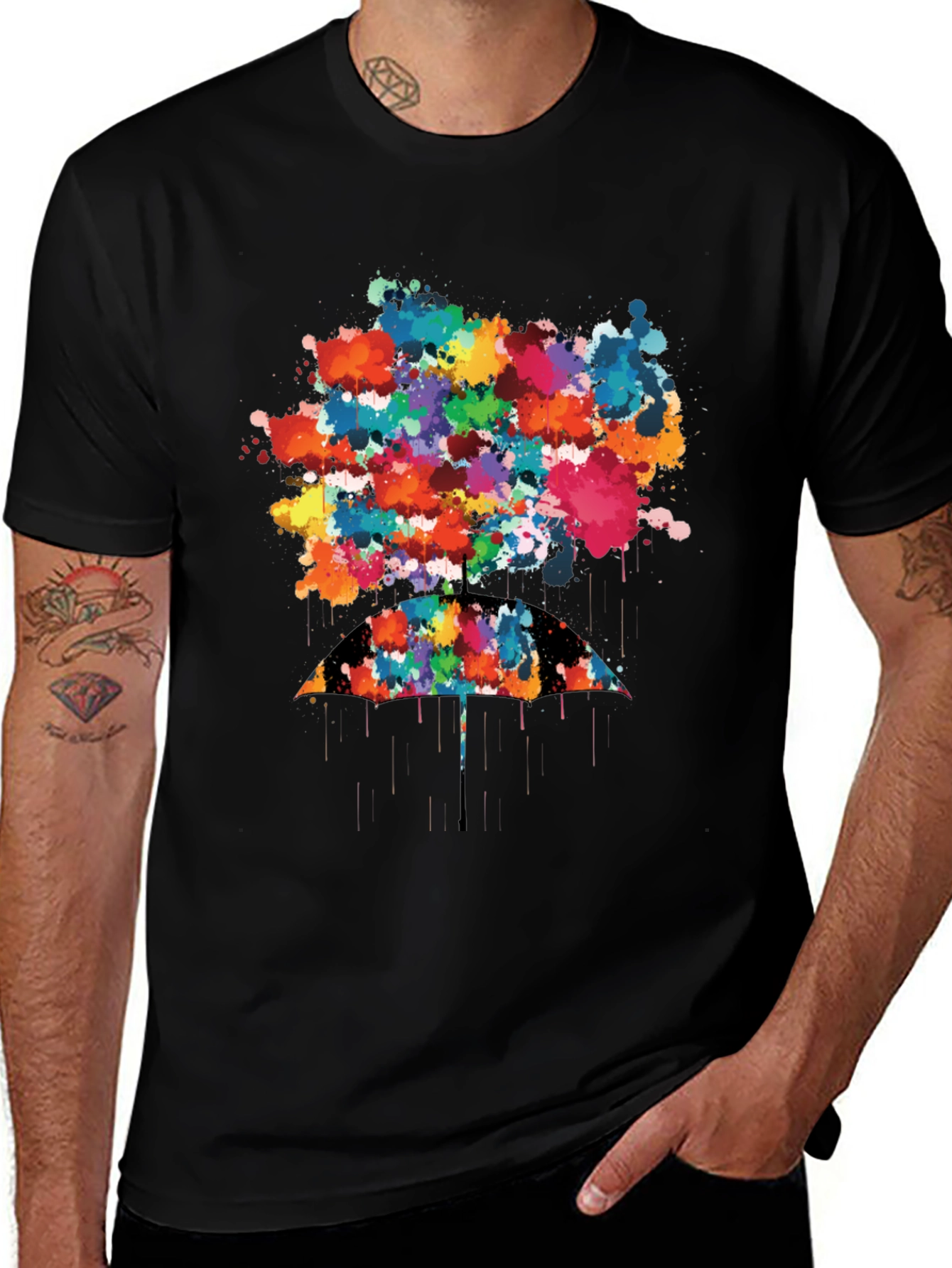 Colorful Umbrella Splatter Print T-Shirt
