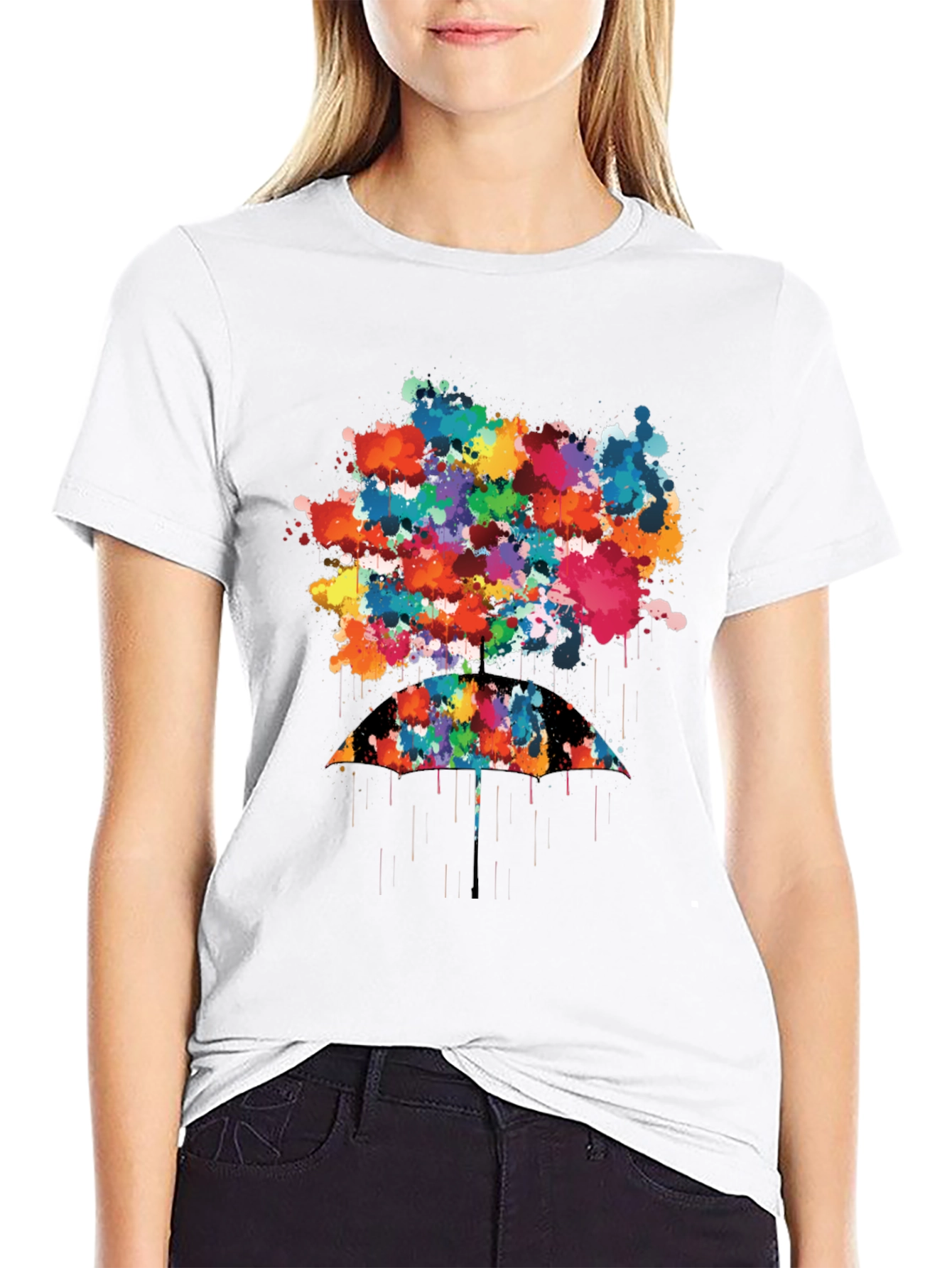 Colorful Umbrella Splatter Print T-Shirt
