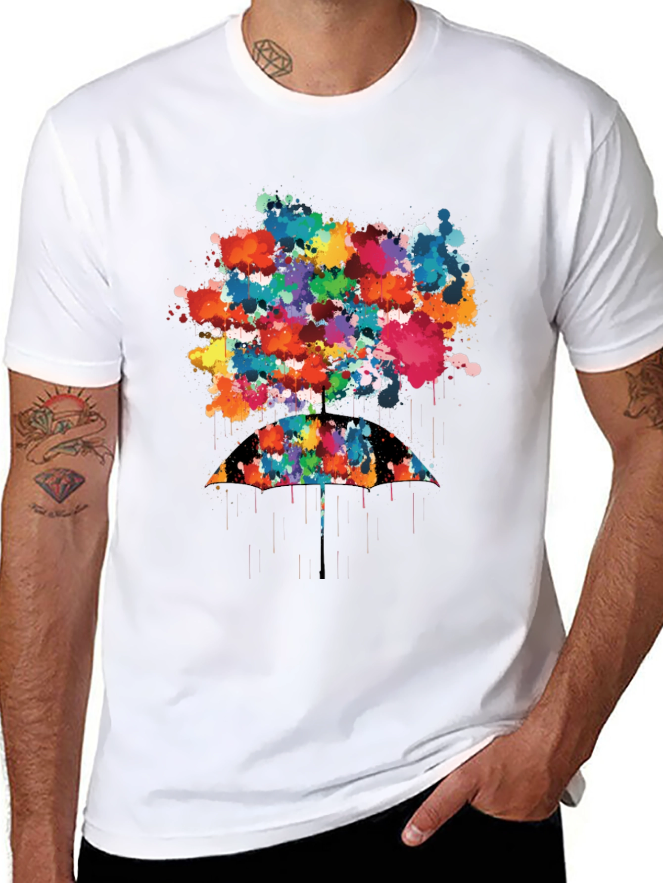 Colorful Umbrella Splatter Print T-Shirt