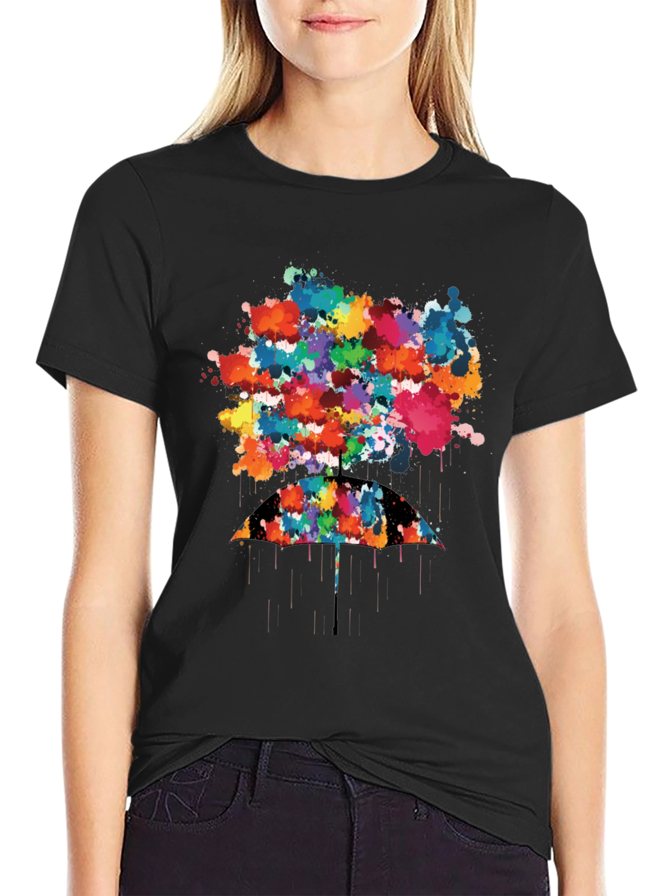 Colorful Umbrella Splatter Print T-Shirt