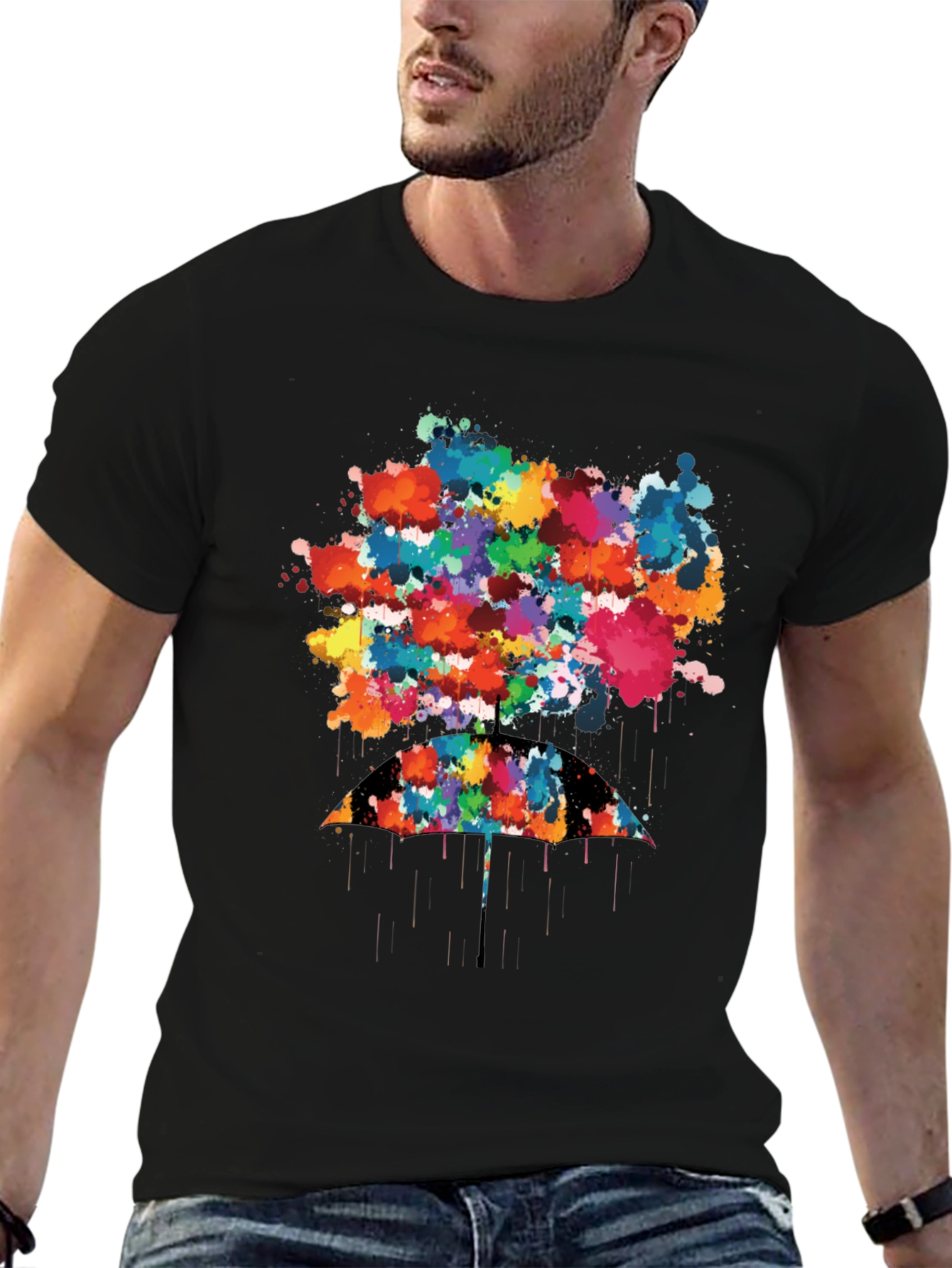 Colorful Umbrella Splatter Print T-Shirt
