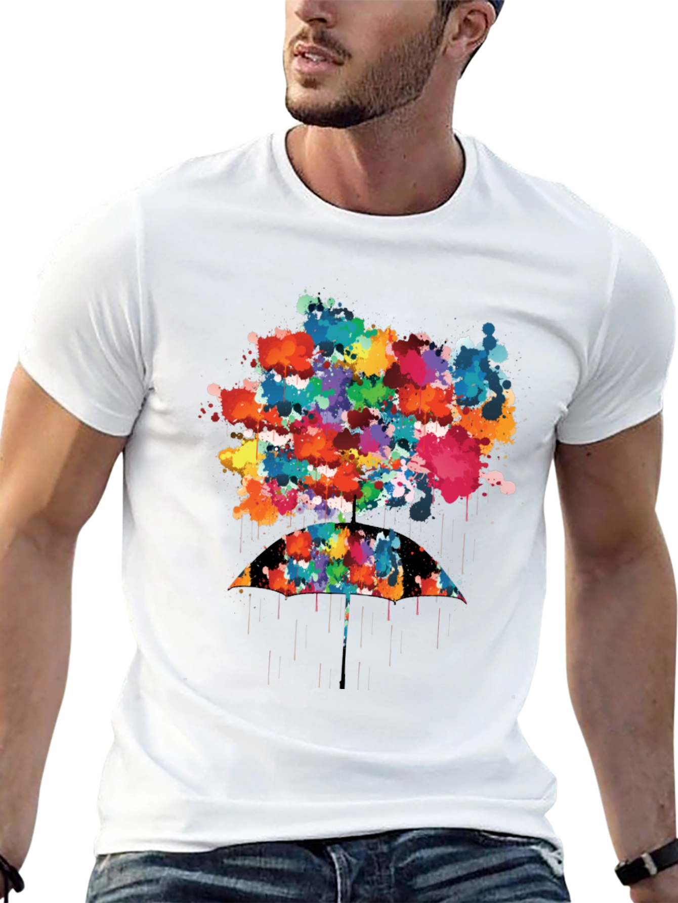 Colorful Umbrella Splatter Print T-Shirt