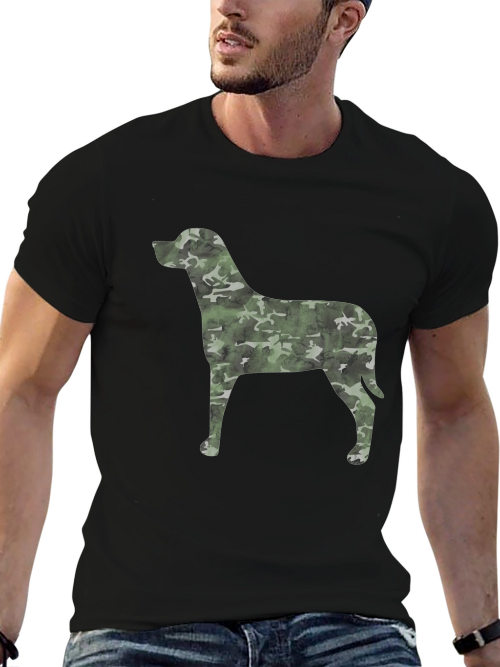 Camo Dog Graphic Black T-Shirt