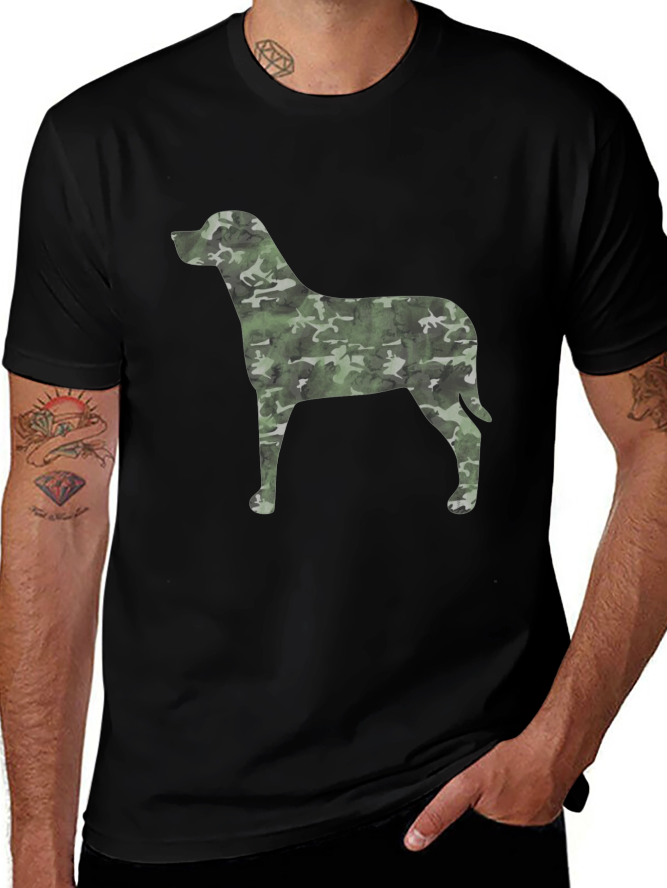 Camo Dog Graphic Black T-Shirt