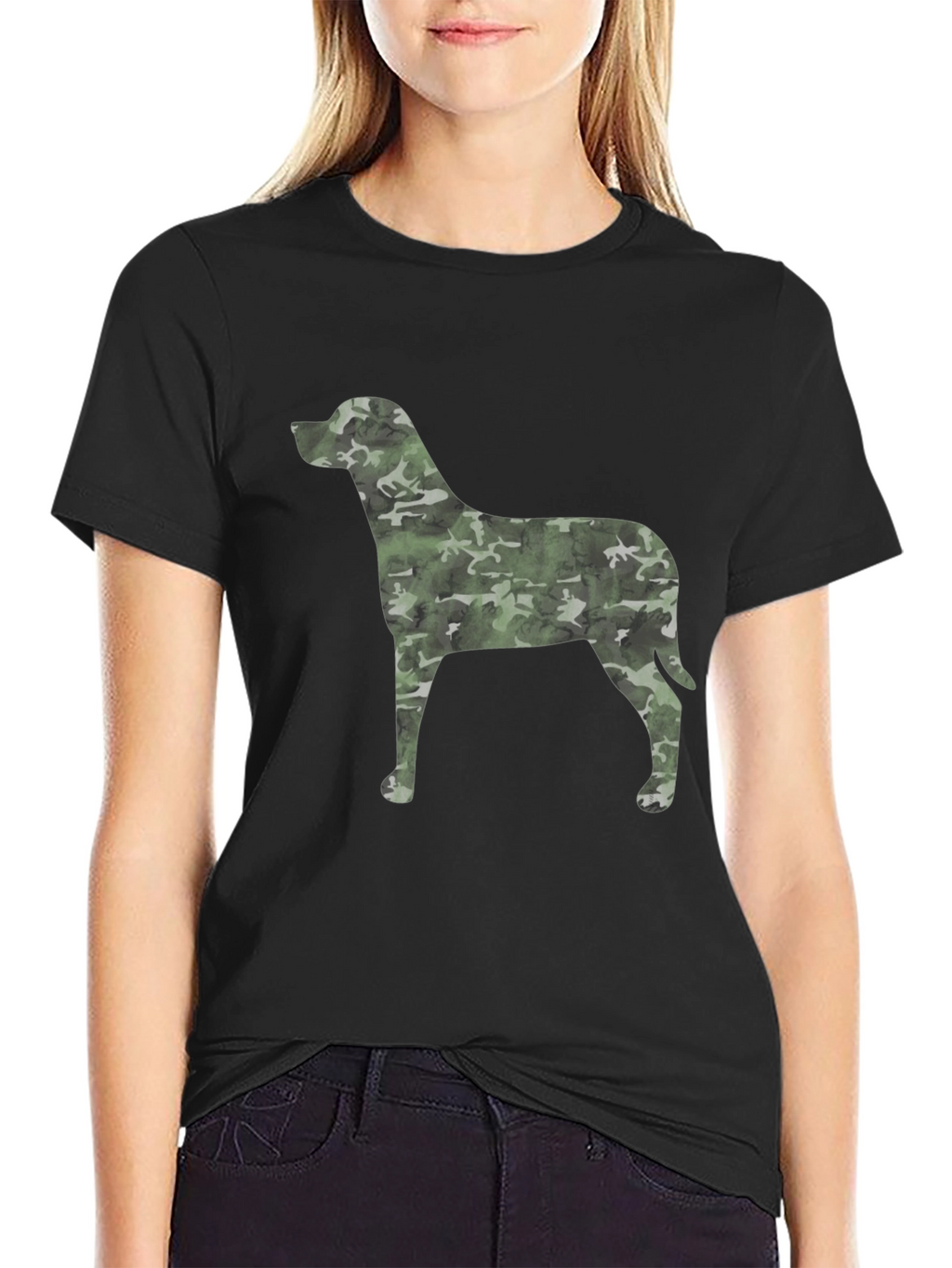 Camo Dog Graphic Black T-Shirt