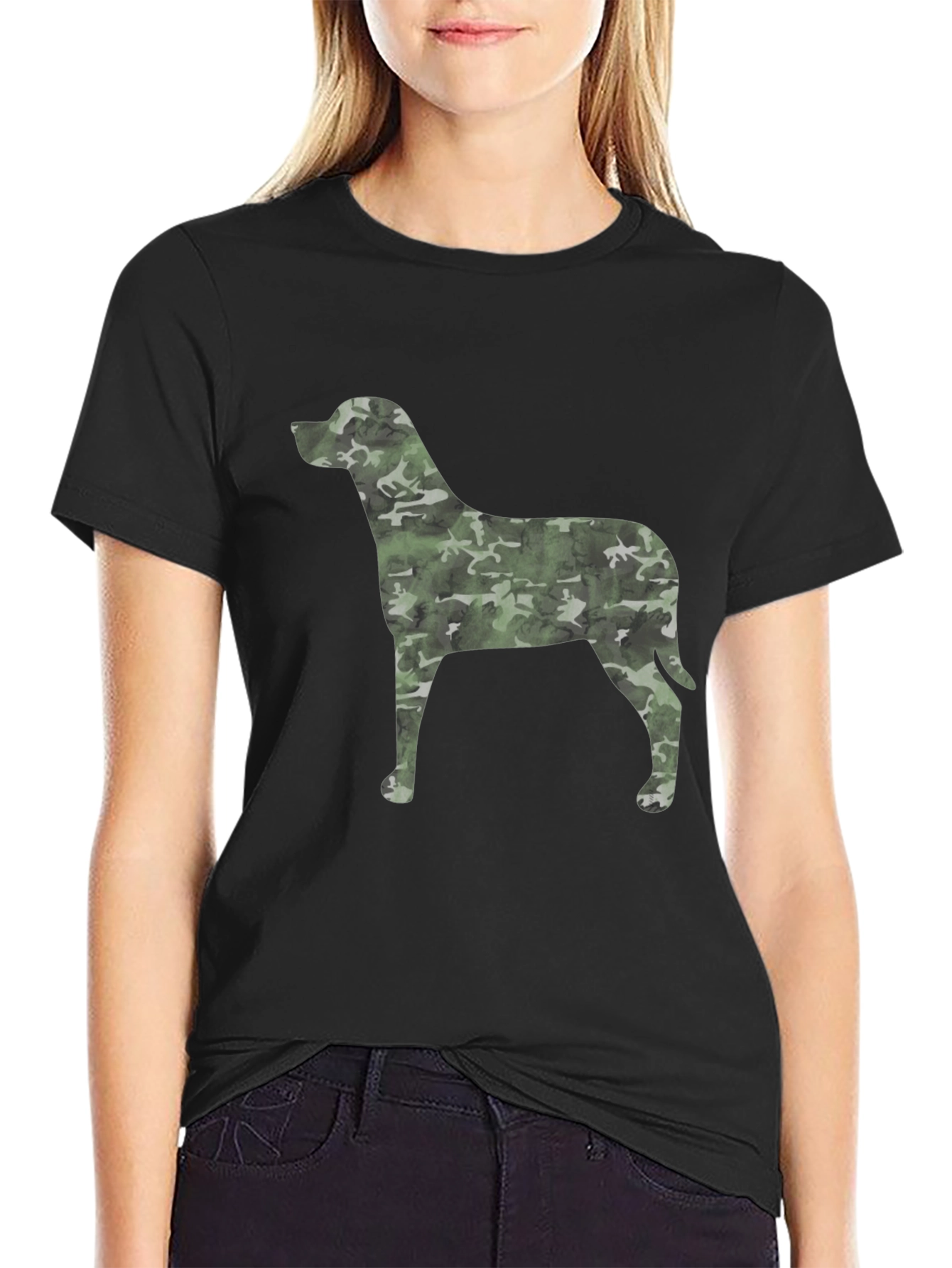 Camo Dog Graphic Black T-Shirt