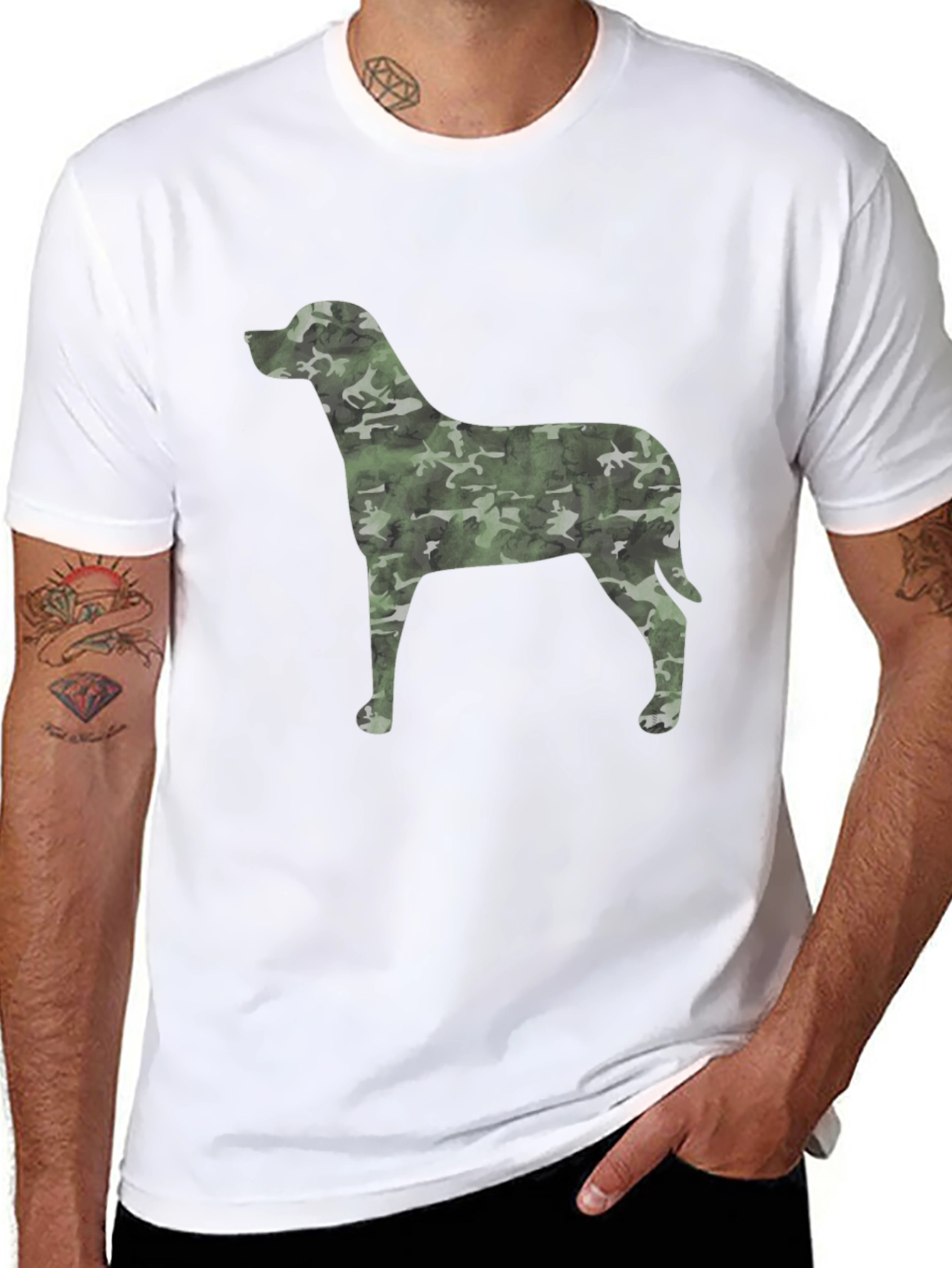 Camo Dog Graphic Black T-Shirt