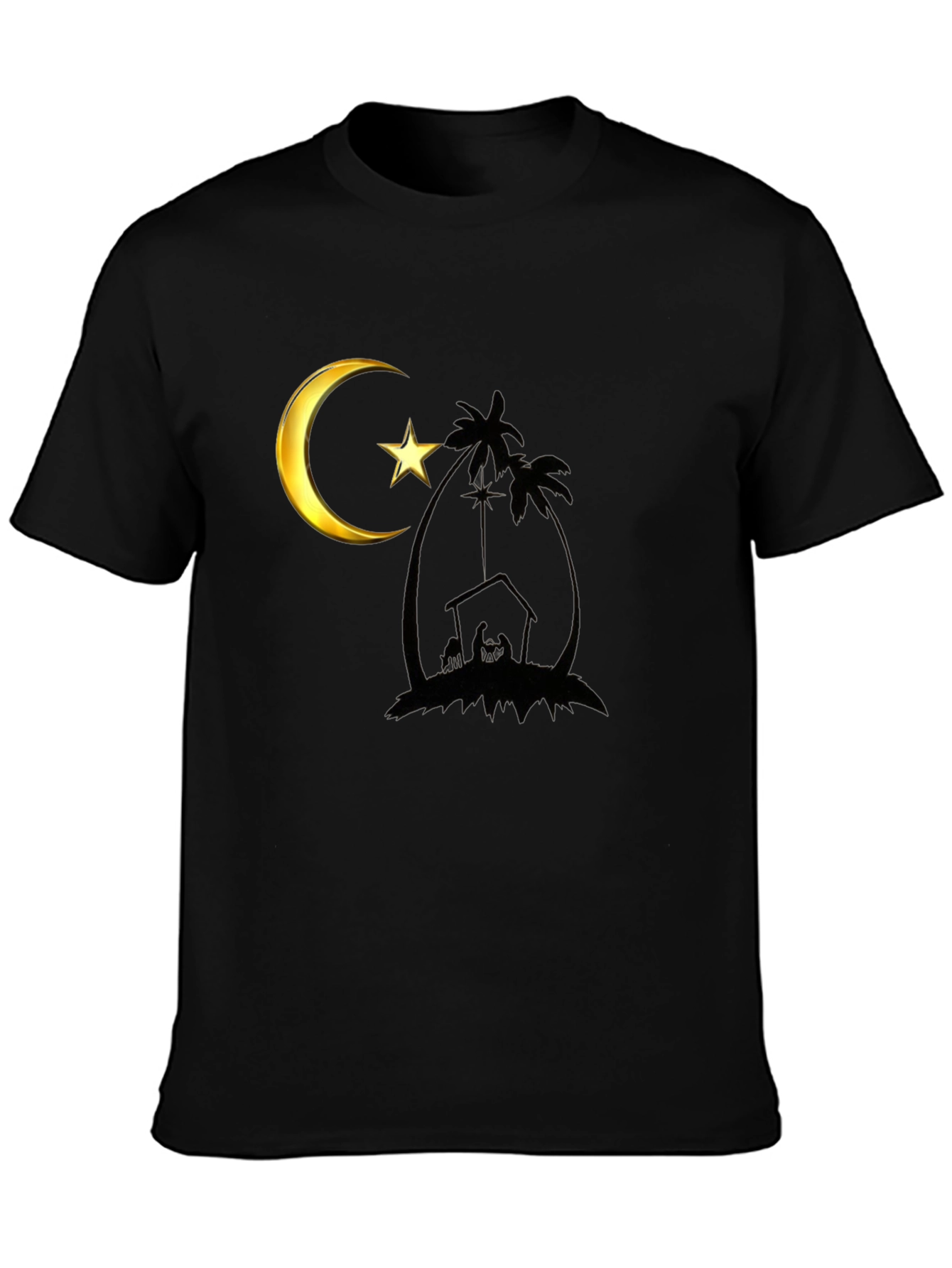 Crescent Moon Nativity Black T-Shirt