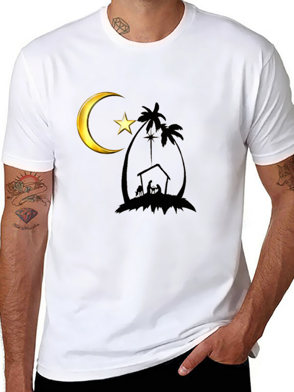 Crescent Moon Nativity Black T-Shirt