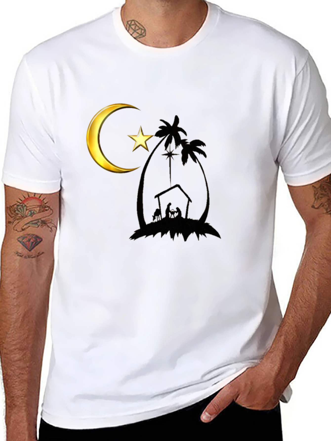 Crescent Moon Nativity Black T-Shirt