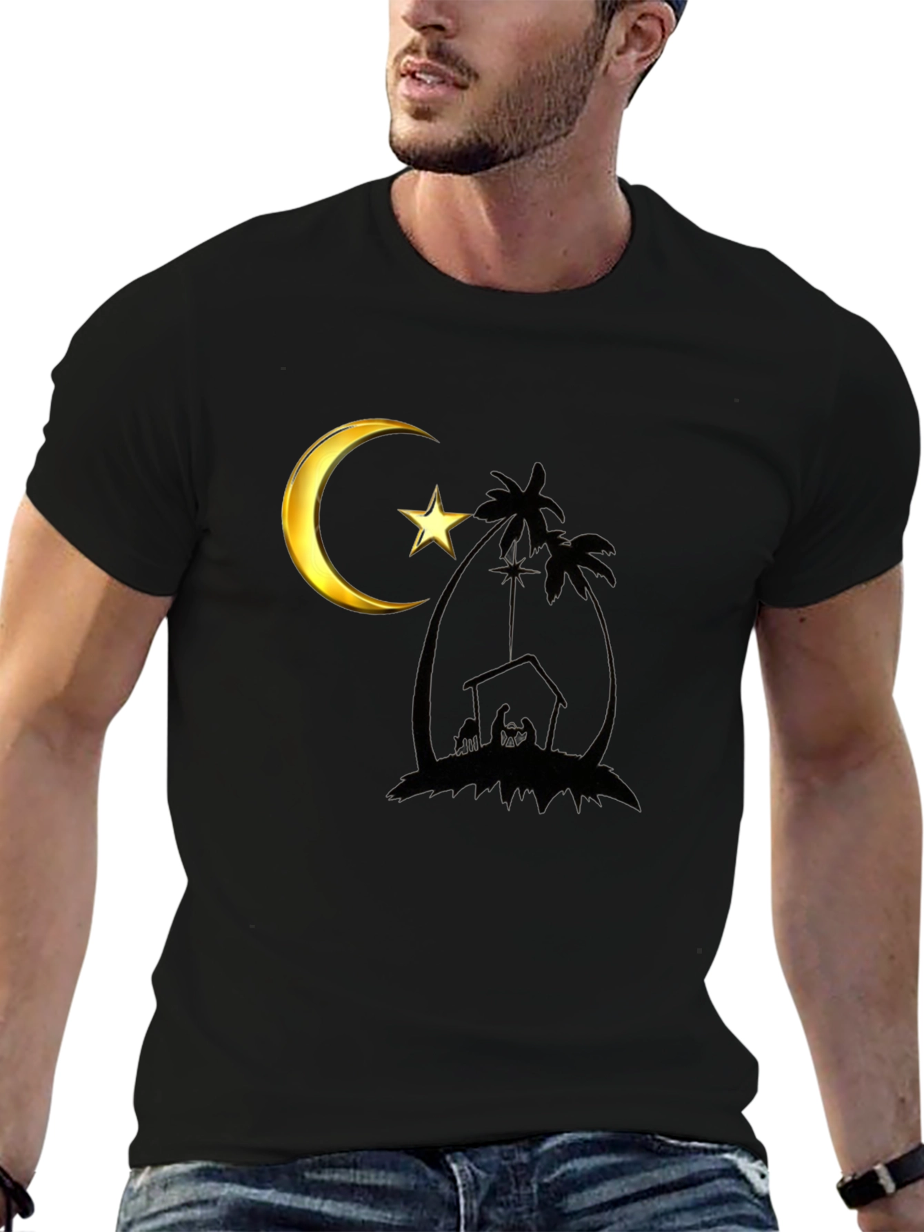 Crescent Moon Nativity Black T-Shirt