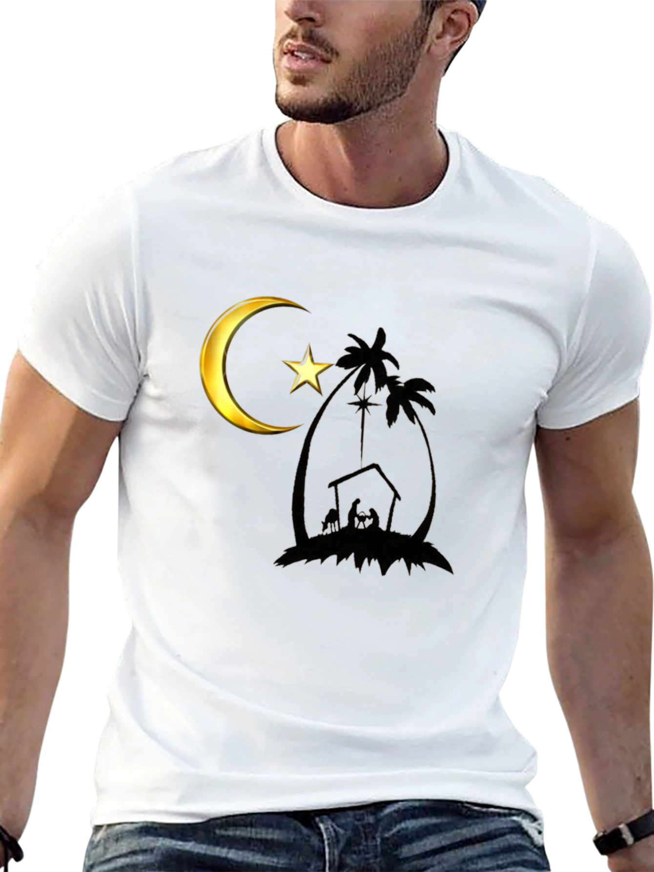 Crescent Moon Nativity Black T-Shirt