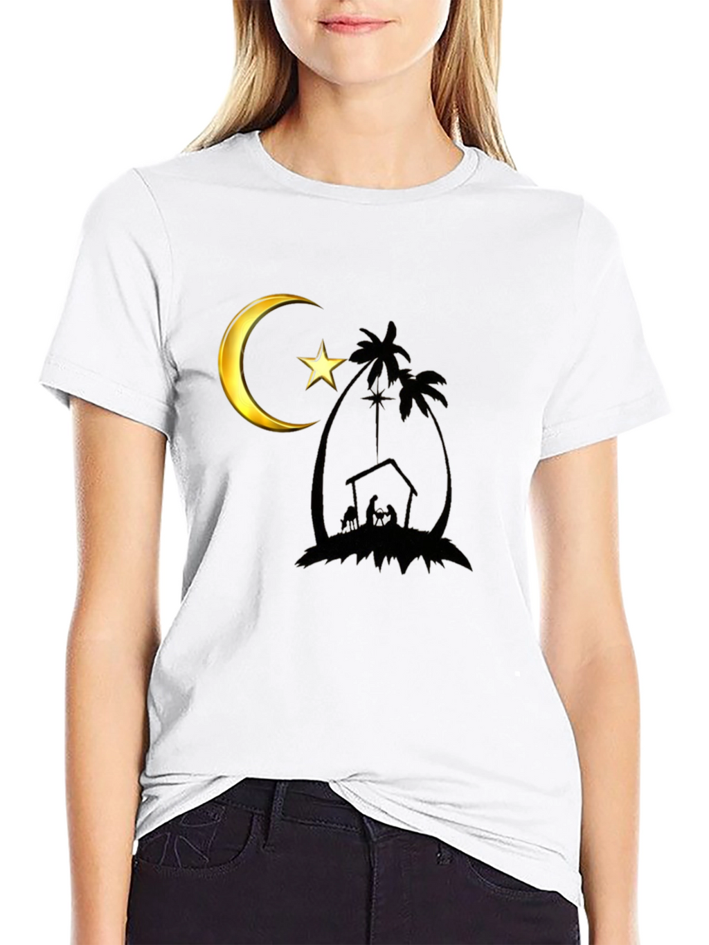 Crescent Moon Nativity Black T-Shirt