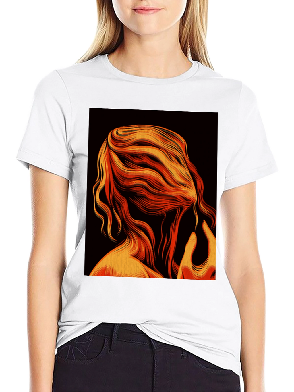 Abstract Flame Hair Graphic Black T-Shirt