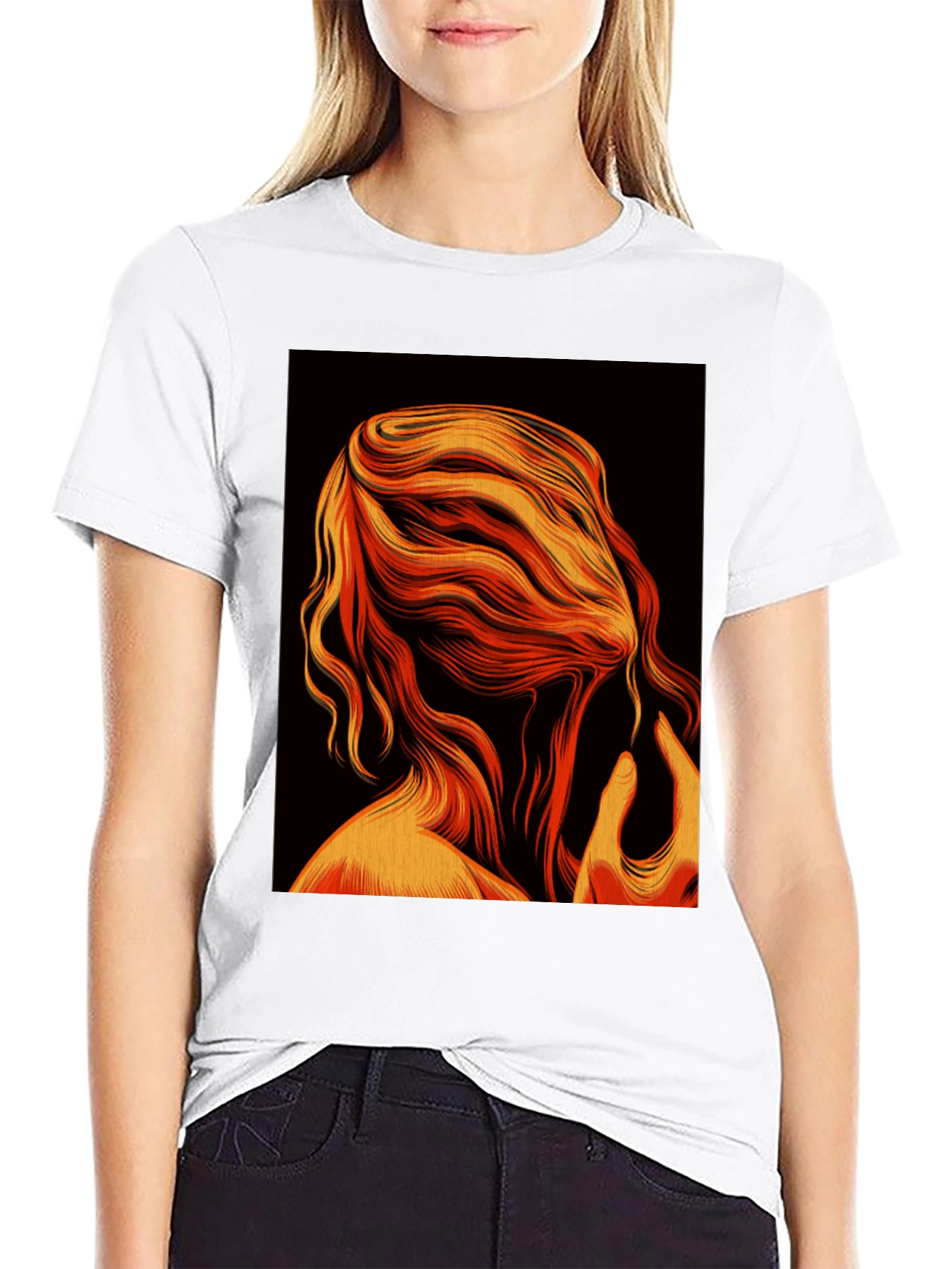 Abstract Flame Hair Graphic Black T-Shirt