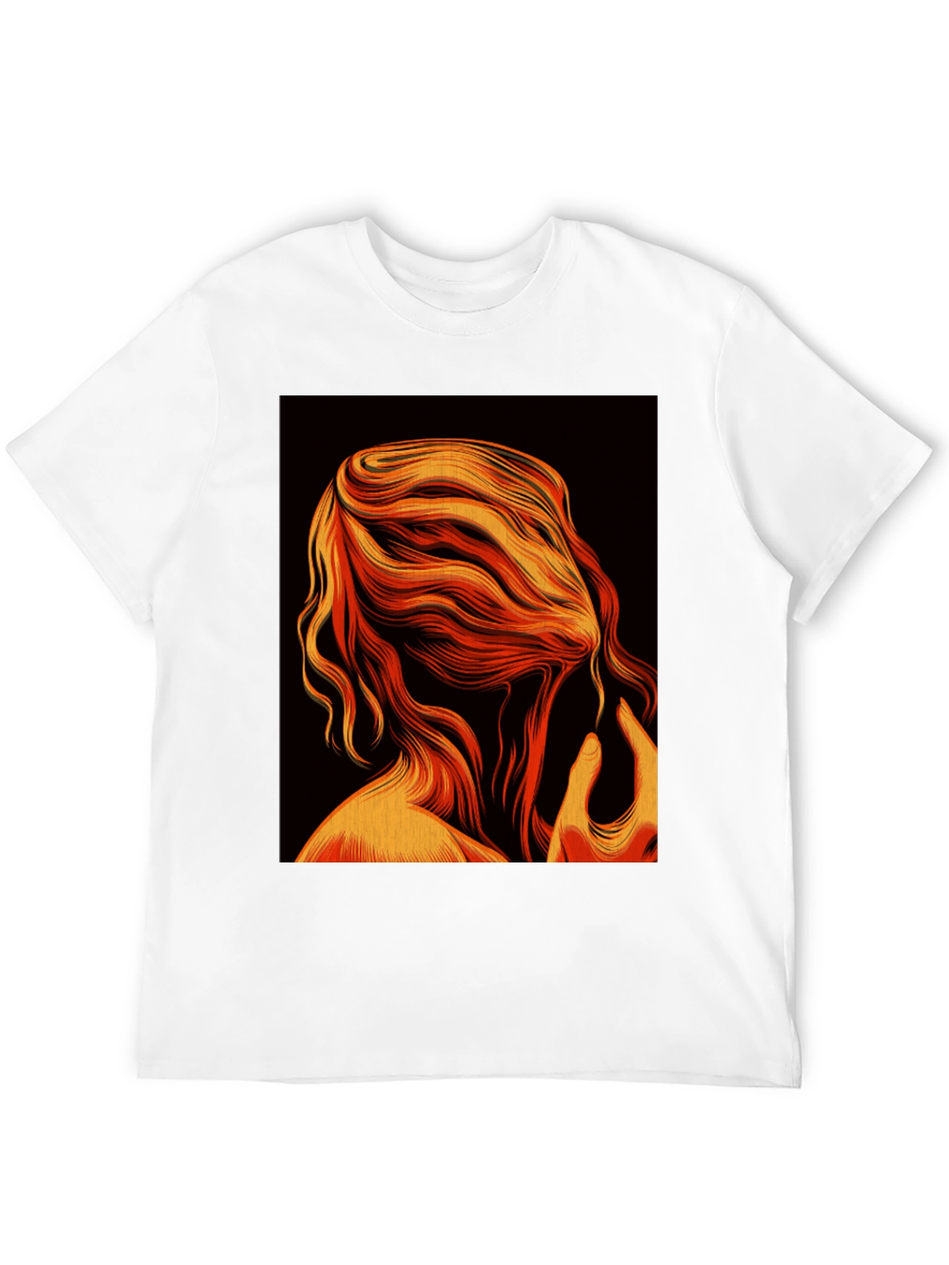 Abstract Flame Hair Graphic Black T-Shirt