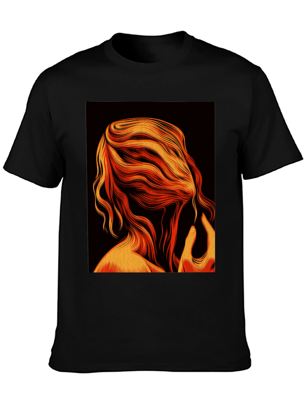 Abstract Flame Hair Graphic Black T-Shirt