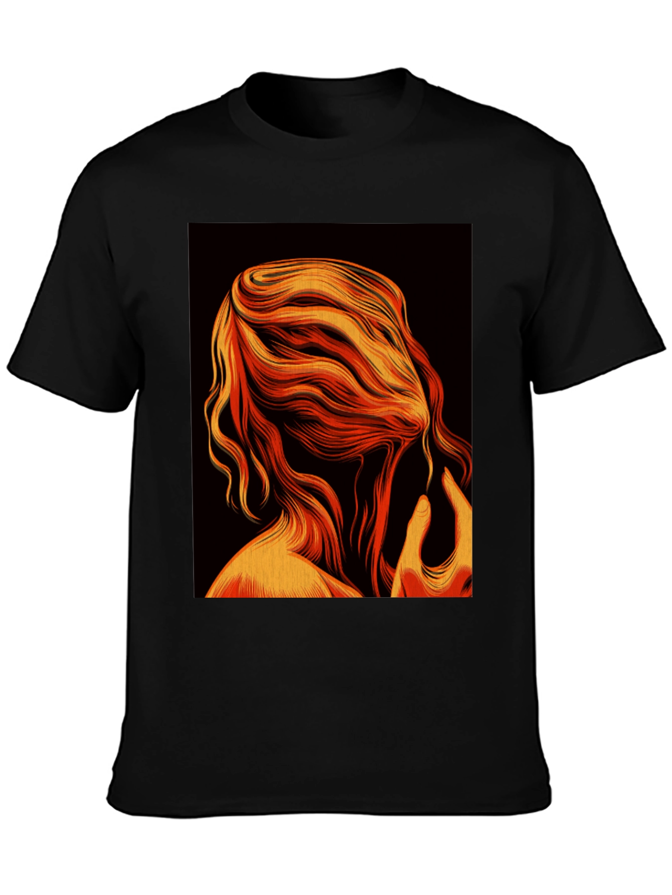 Abstract Flame Hair Graphic Black T-Shirt