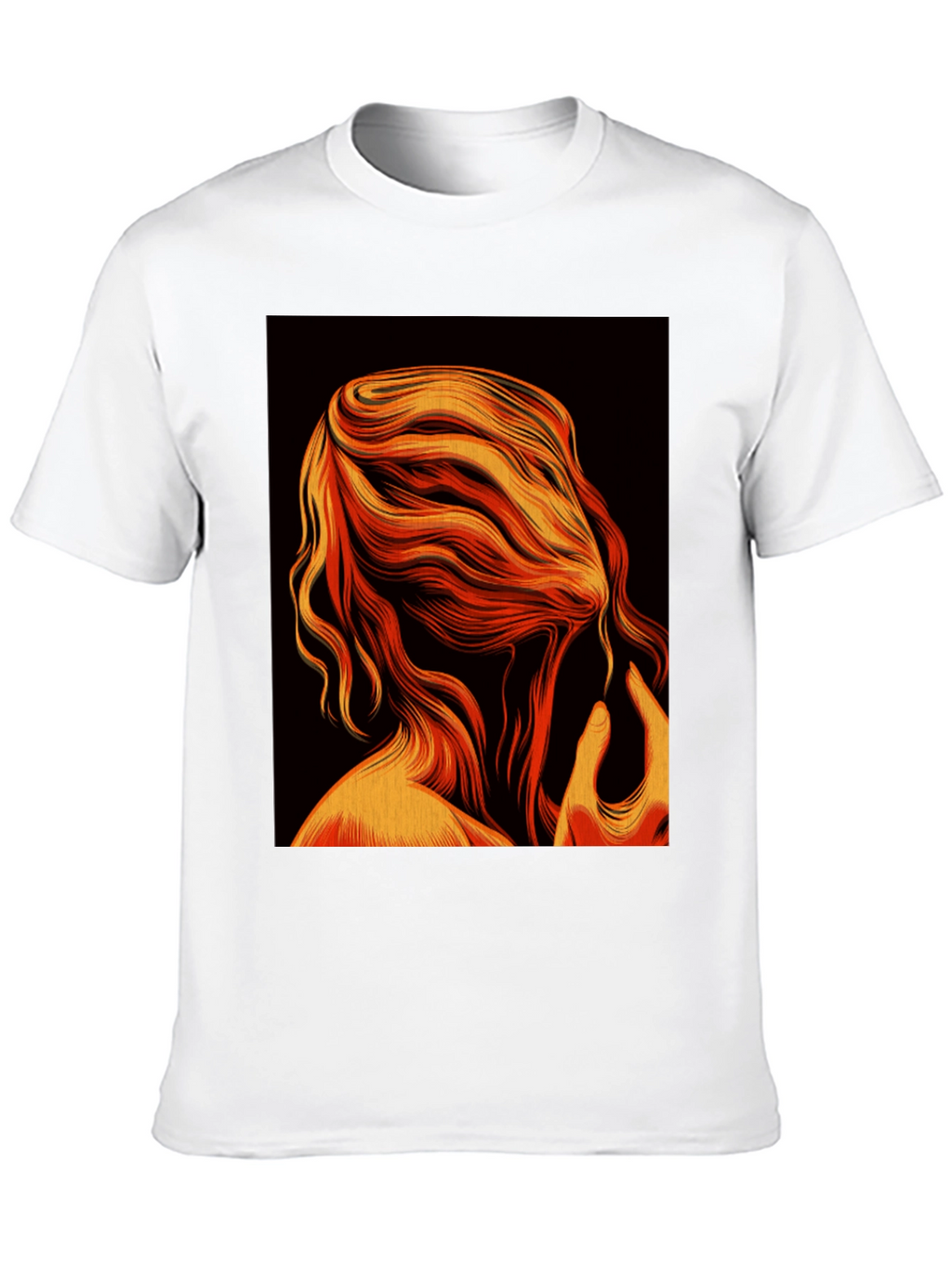 Abstract Flame Hair Graphic Black T-Shirt