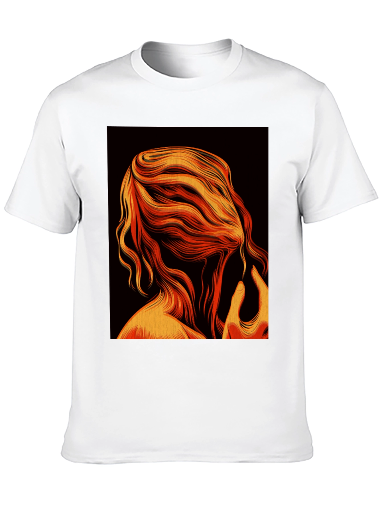 Abstract Flame Hair Graphic Black T-Shirt