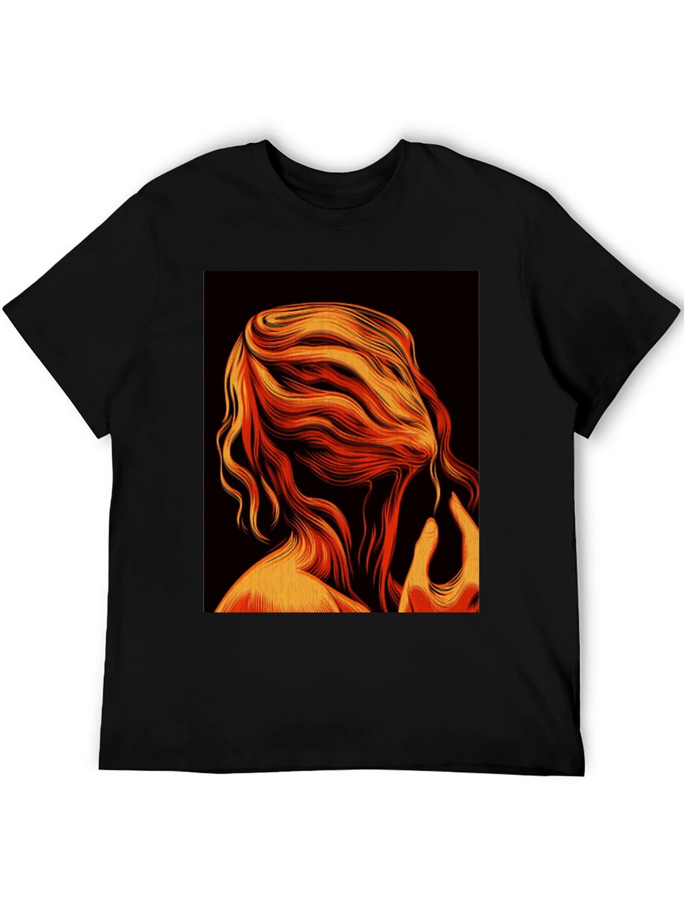 Abstract Flame Hair Graphic Black T-Shirt