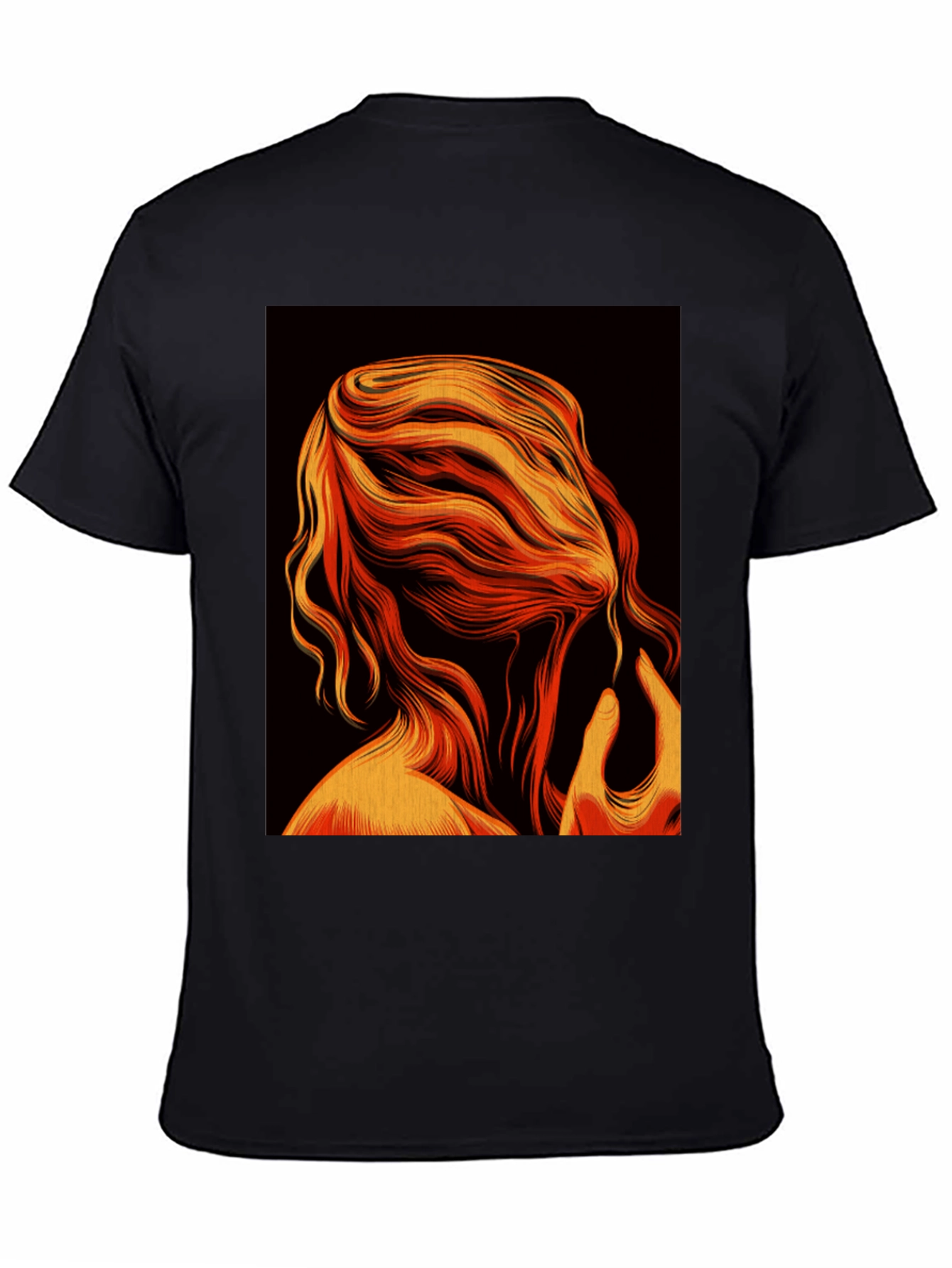 Abstract Flame Hair Graphic Black T-Shirt