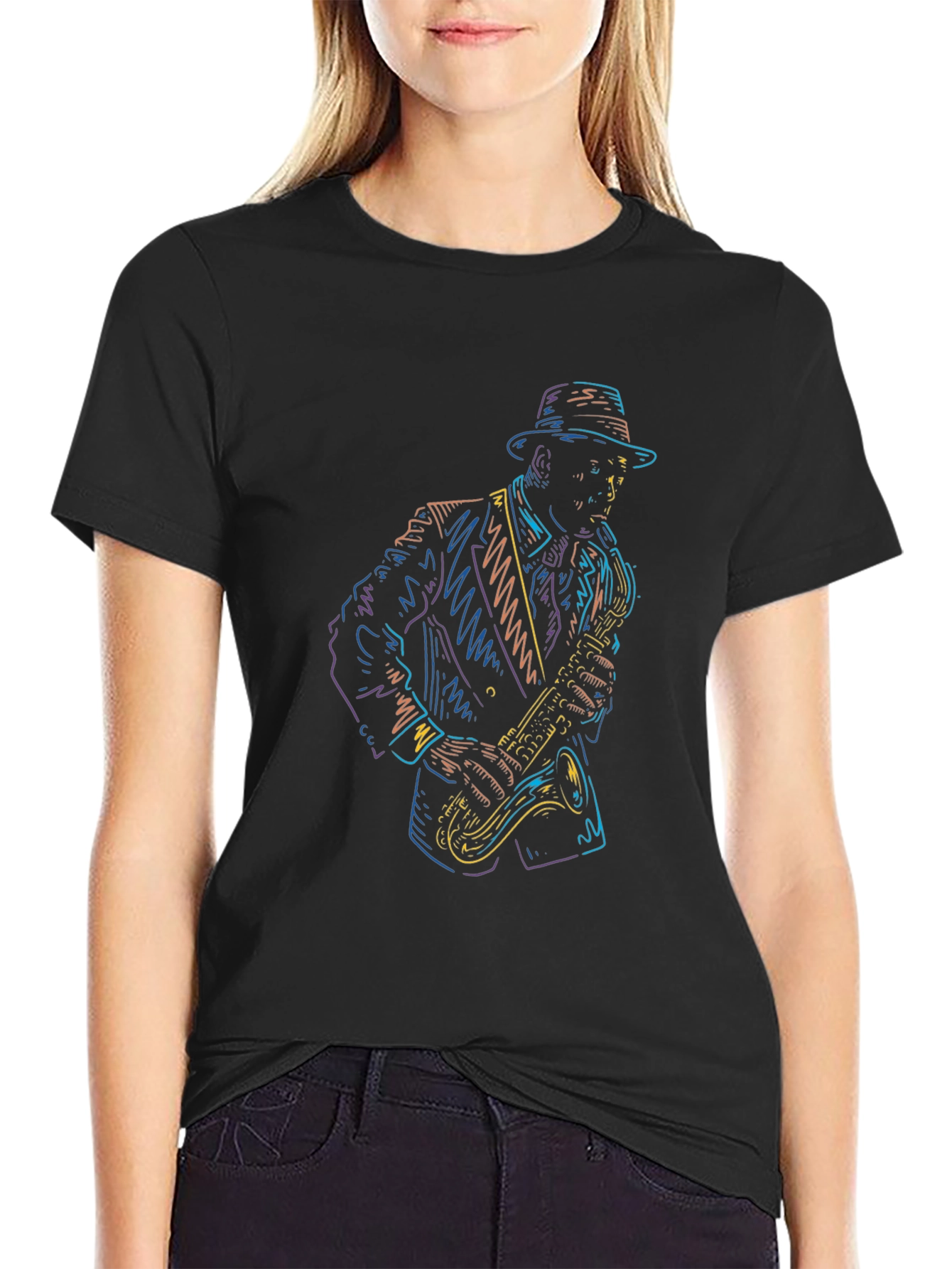 Cool Jazz Player Graphic Tee - Black Cotton T-Shirt
