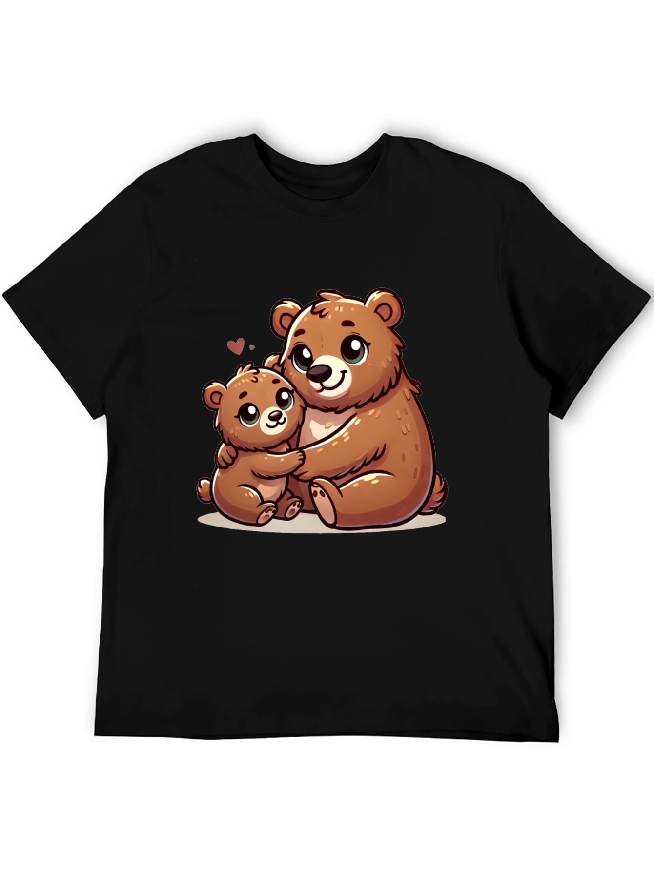 Cute Bear Hug Graphic Tee - Black Cotton Shirt