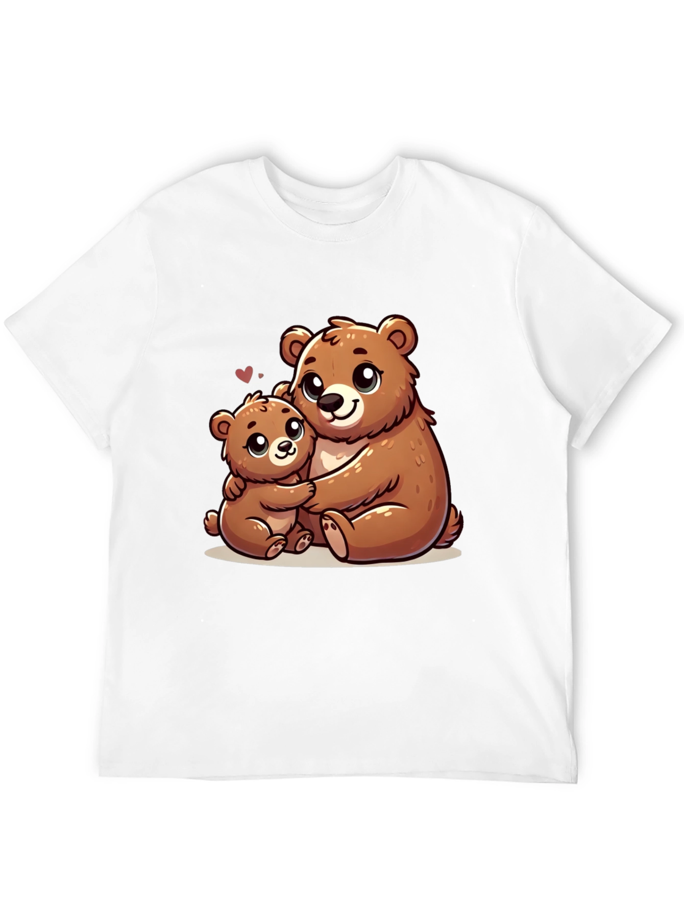 Cute Bear Hug Graphic Tee - Black Cotton Shirt