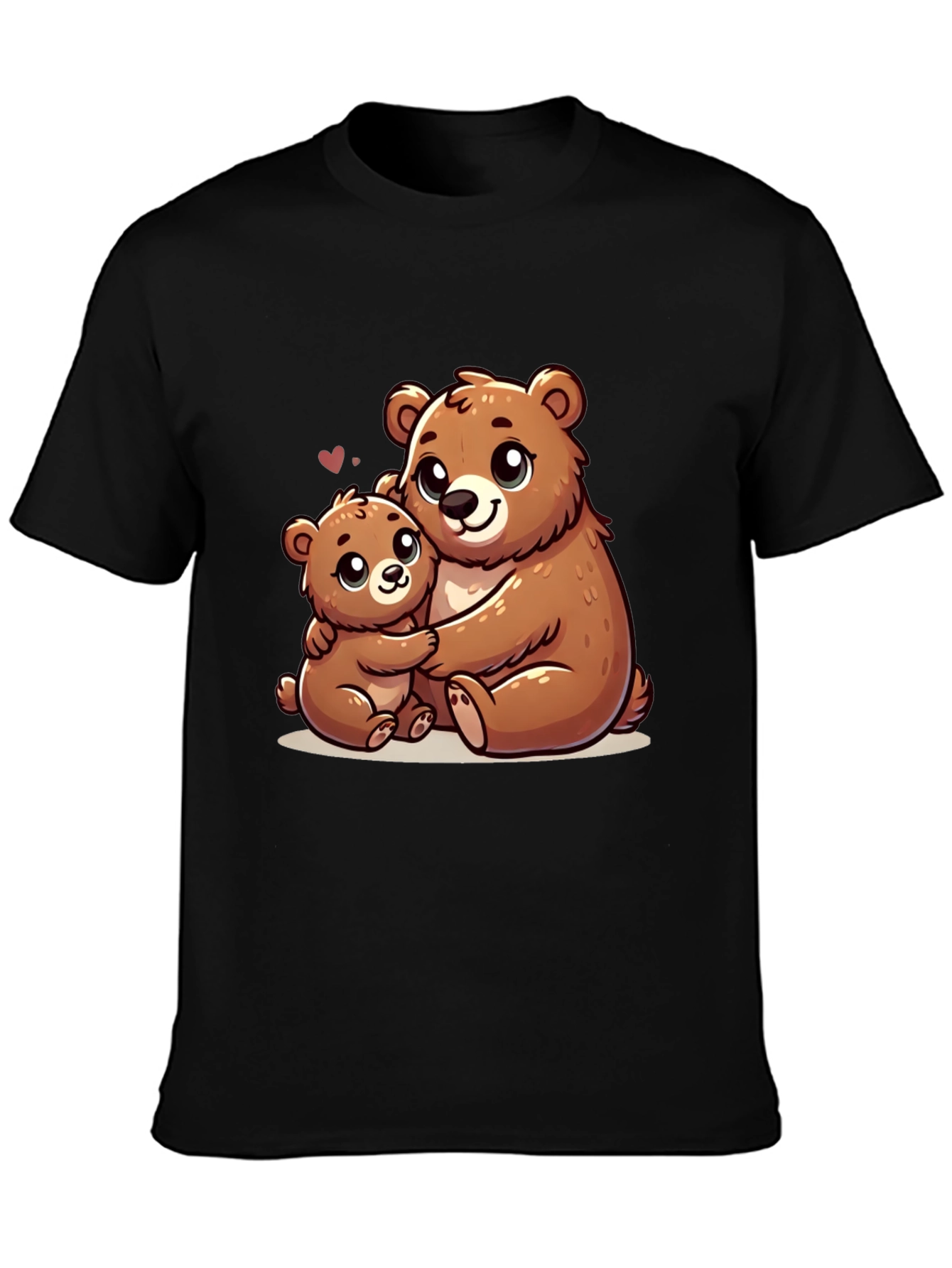 Cute Bear Hug Graphic Tee - Black Cotton Shirt