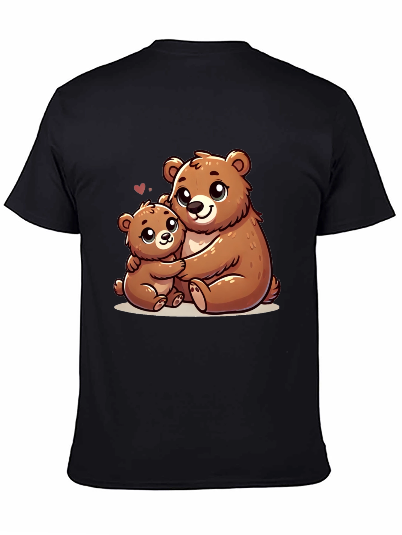 Cute Bear Hug Graphic Tee - Black Cotton Shirt