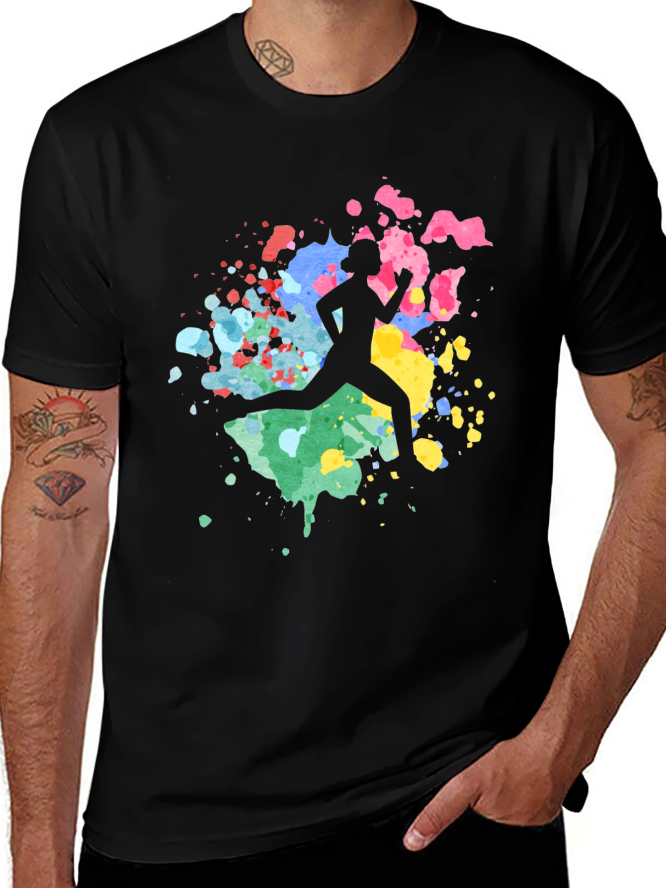 Abstract Runner Graphic Tee - Soft Black Cotton
