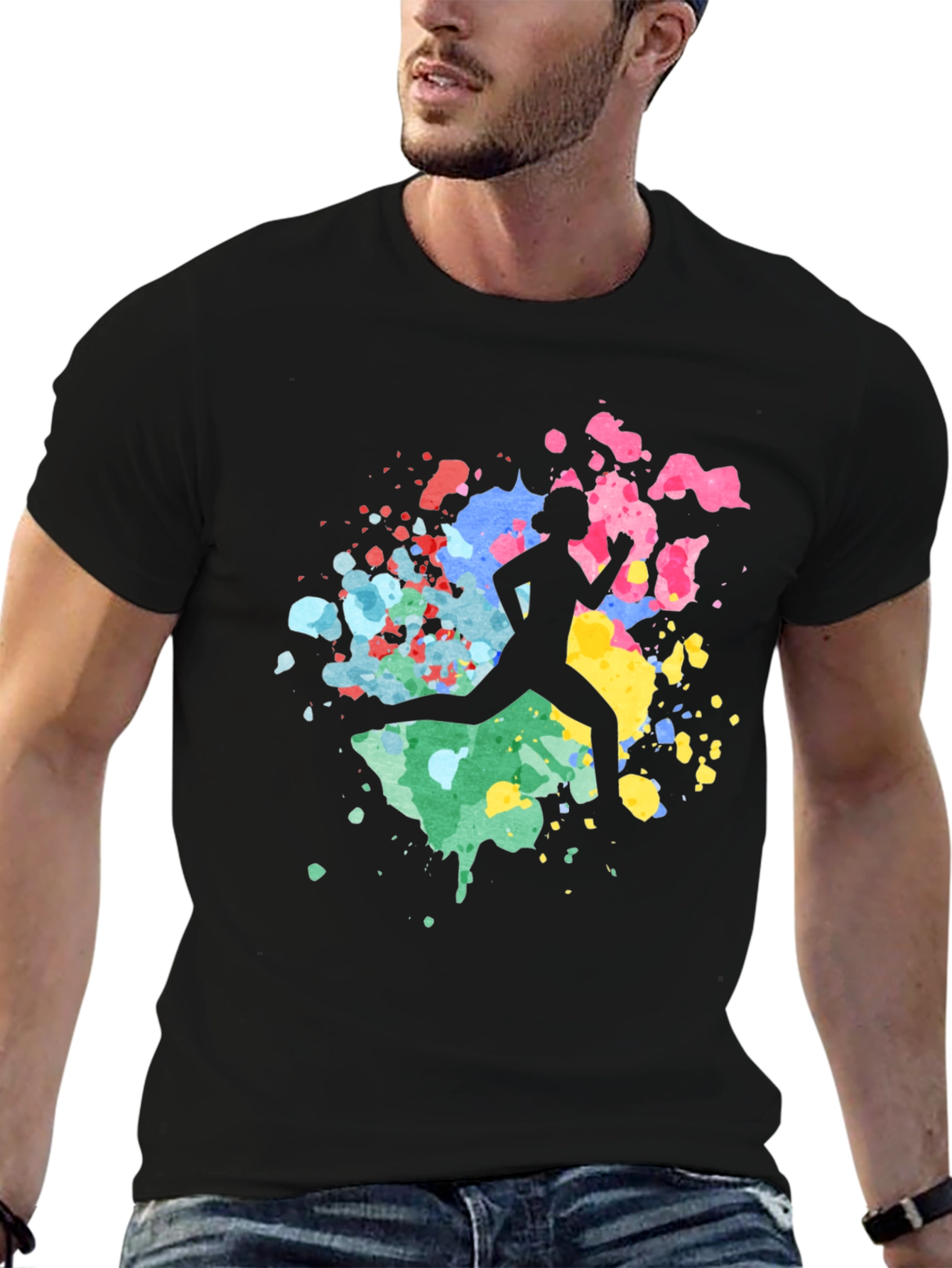 Abstract Runner Graphic Tee - Soft Black Cotton