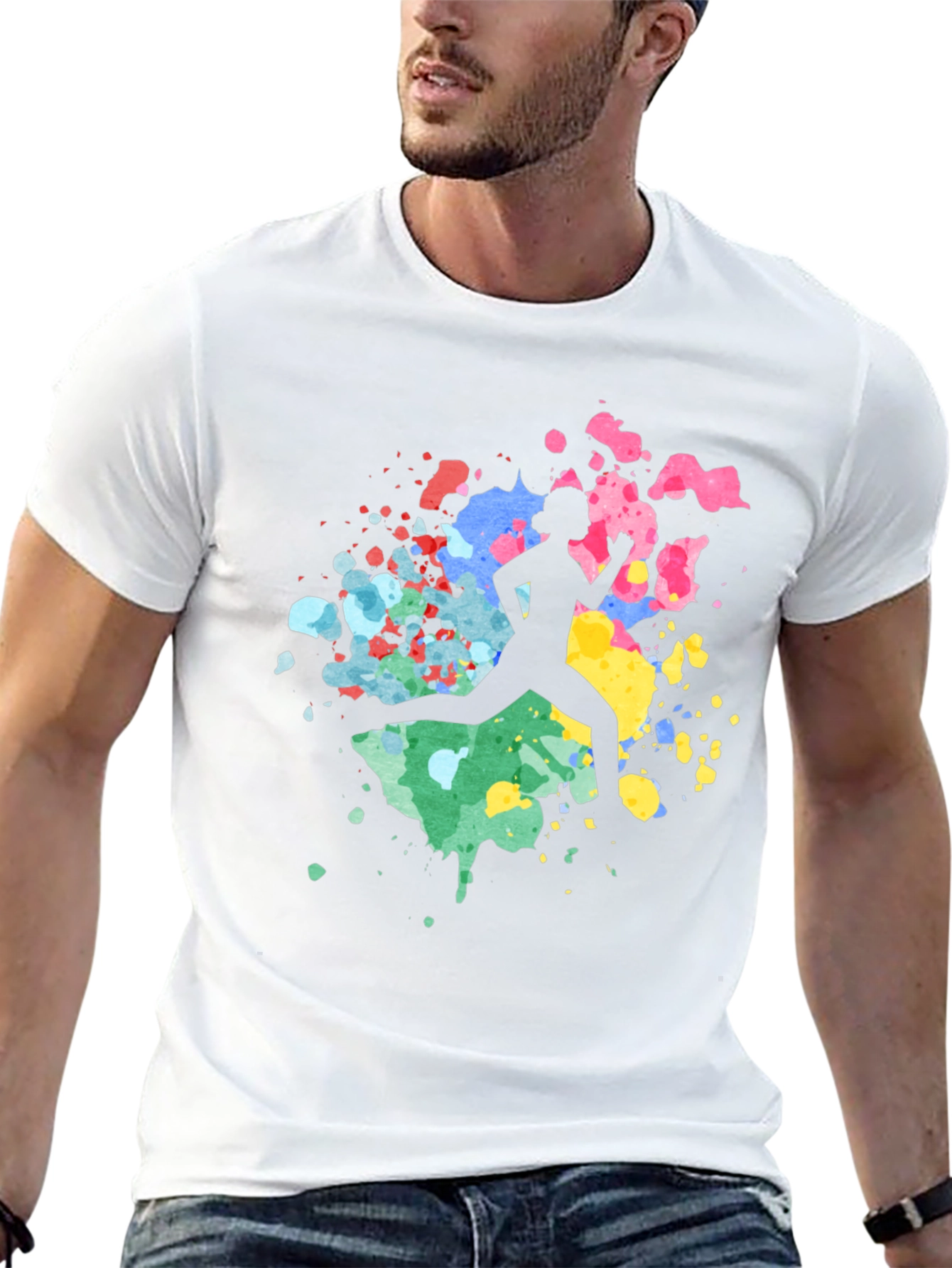 Abstract Runner Graphic Tee - Soft Black Cotton