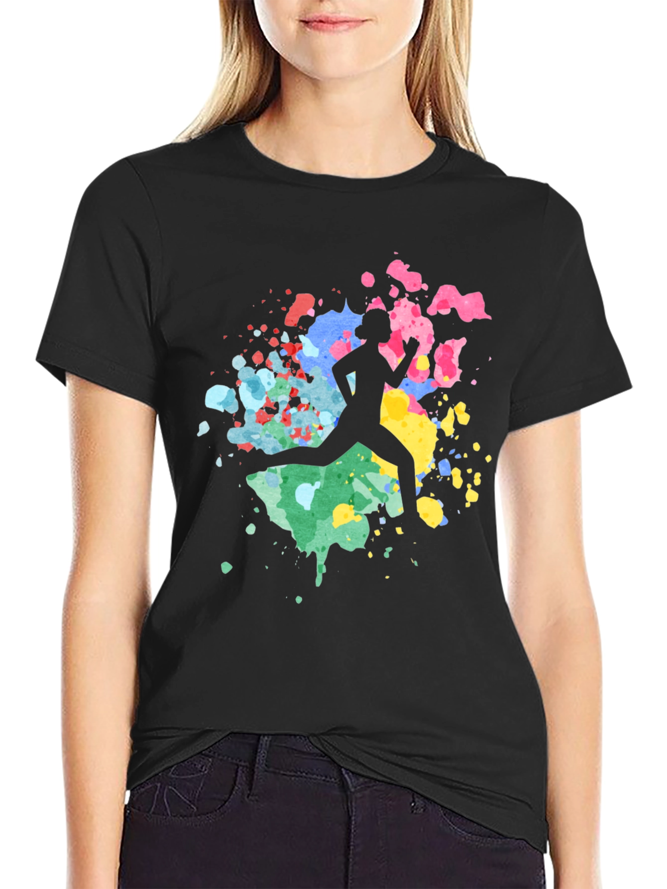Abstract Runner Graphic Tee - Soft Black Cotton