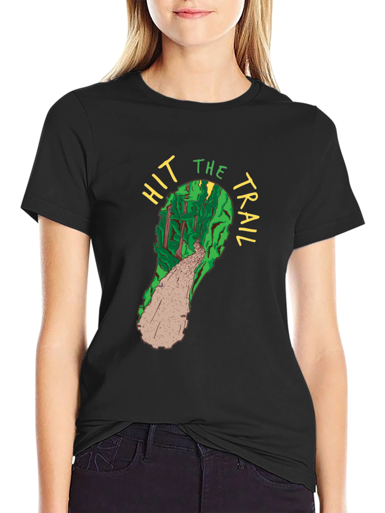 Hit the Trail Black Cotton Graphic Tee