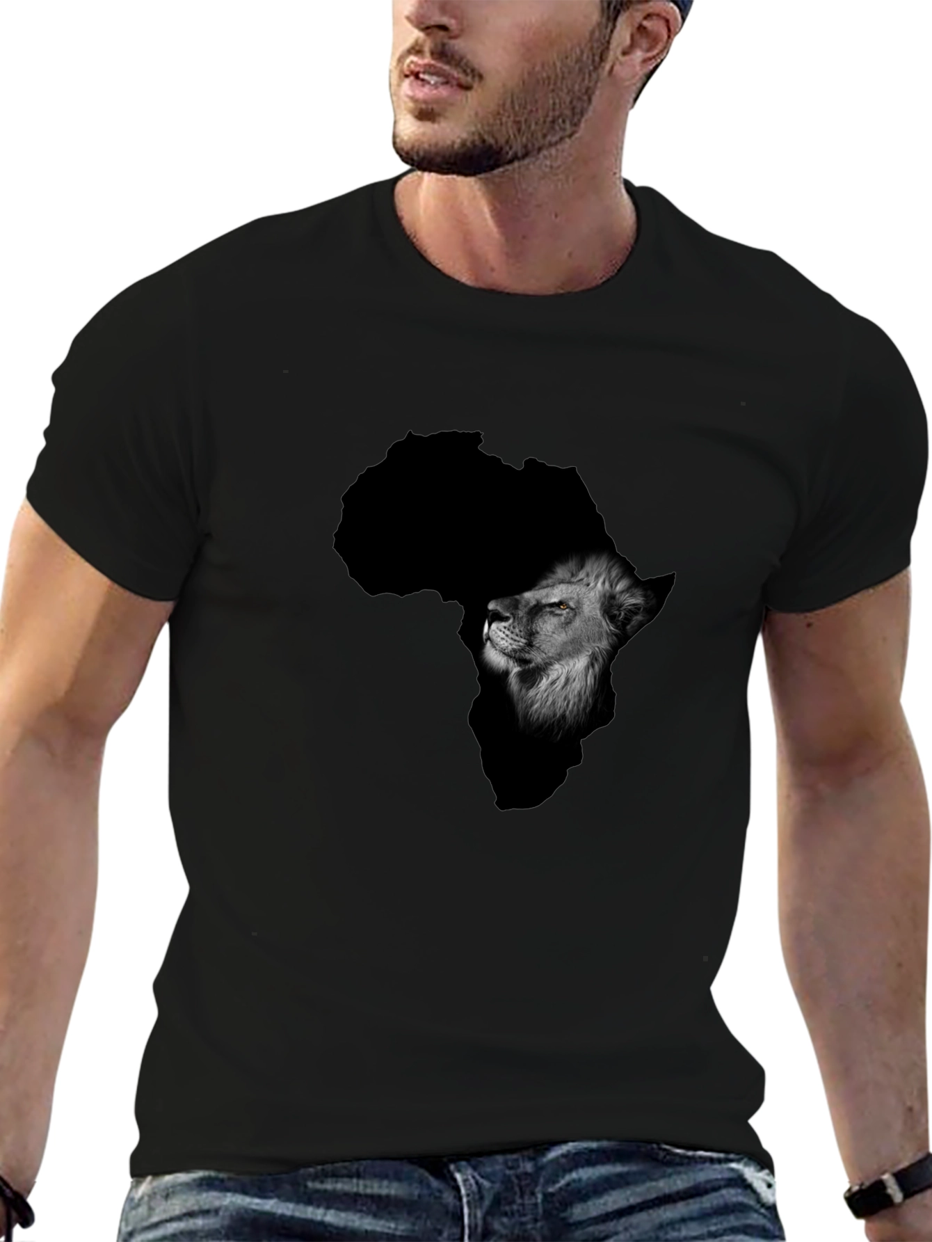 Africa Lion Graphic Black T-Shirt