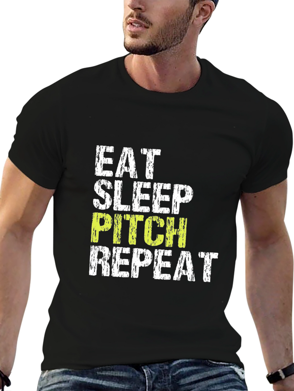 Eat Sleep Pitch Repeat Black T-Shirt