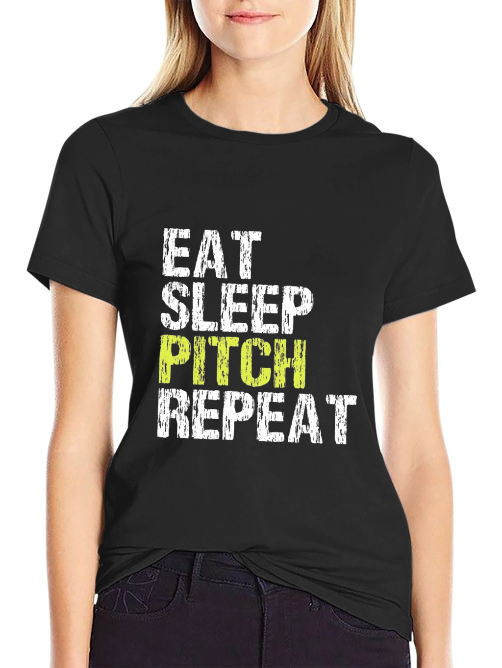 Eat Sleep Pitch Repeat Black T-Shirt