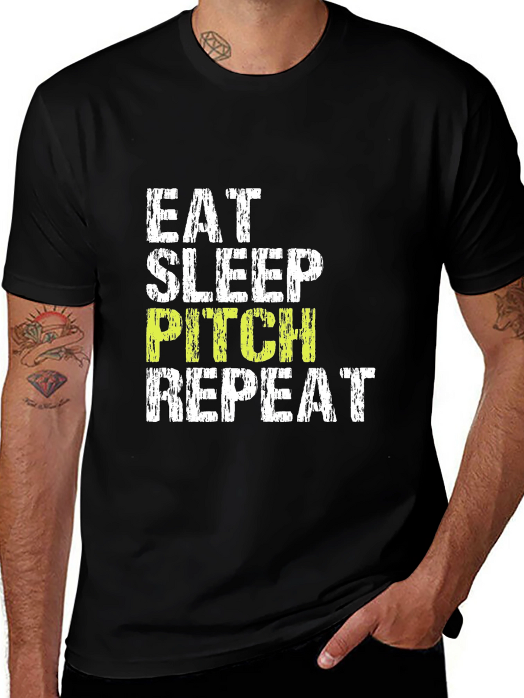 Eat Sleep Pitch Repeat Black T-Shirt