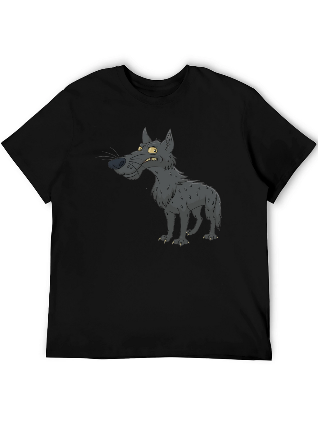 Cartoon Wolf Graphic Black T-Shirt
