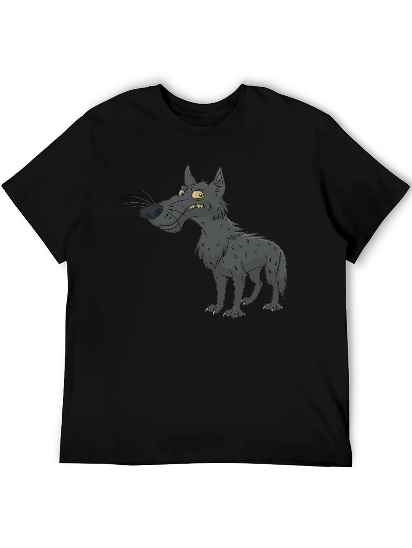 Cartoon Wolf Graphic Black T-Shirt