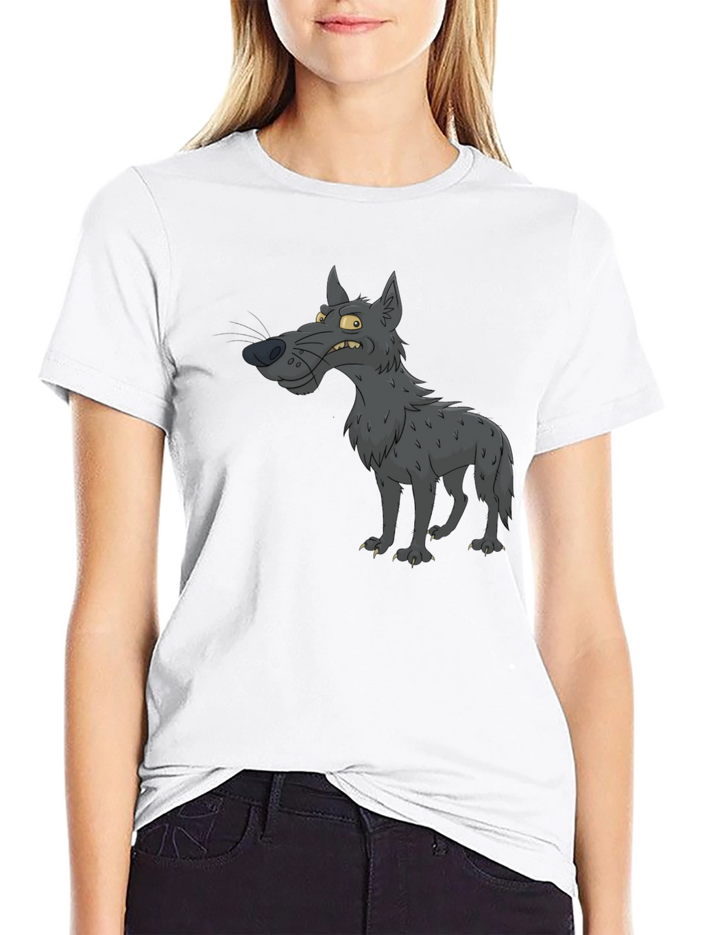 Cartoon Wolf Graphic Black T-Shirt