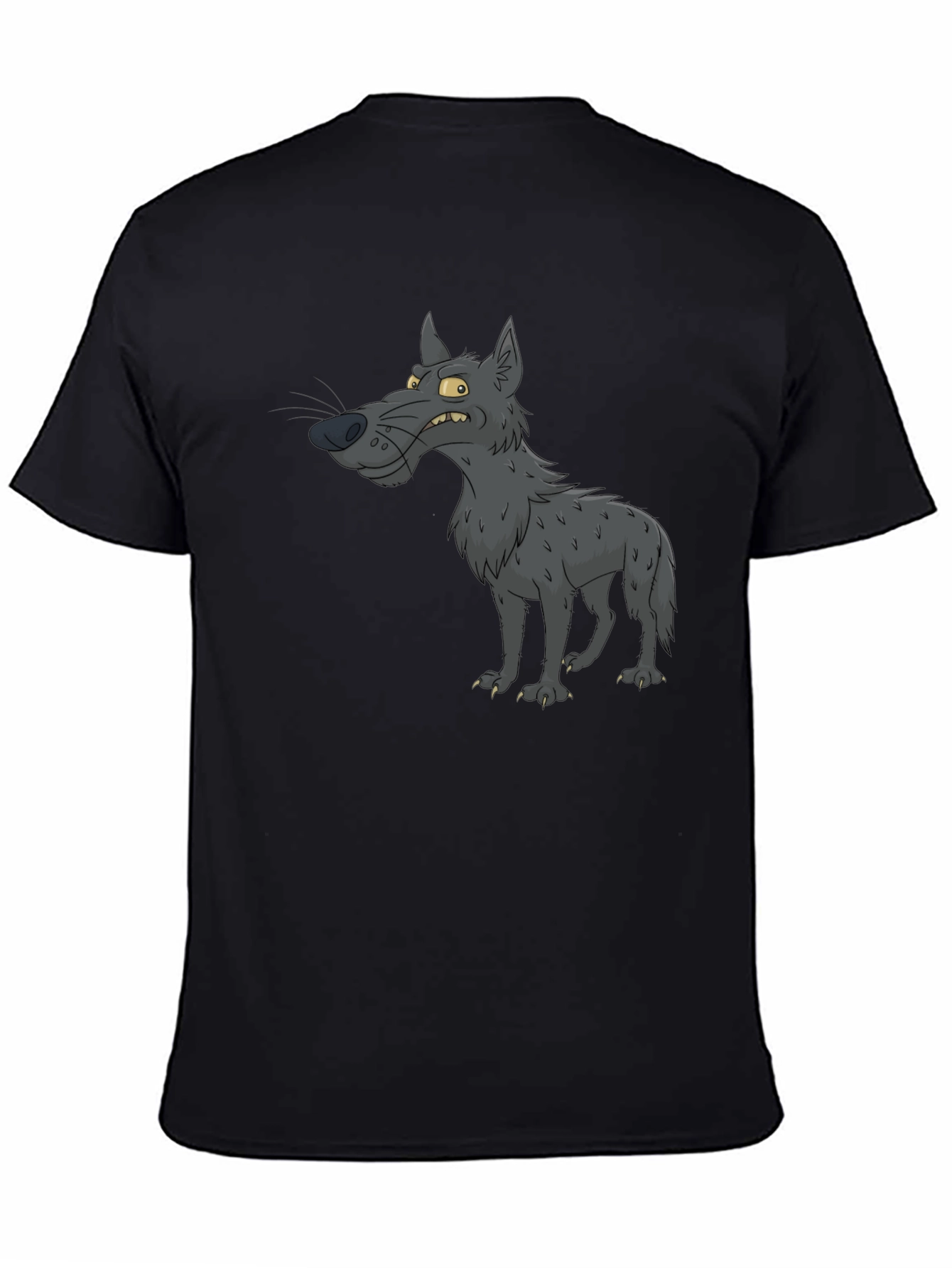 Cartoon Wolf Graphic Black T-Shirt